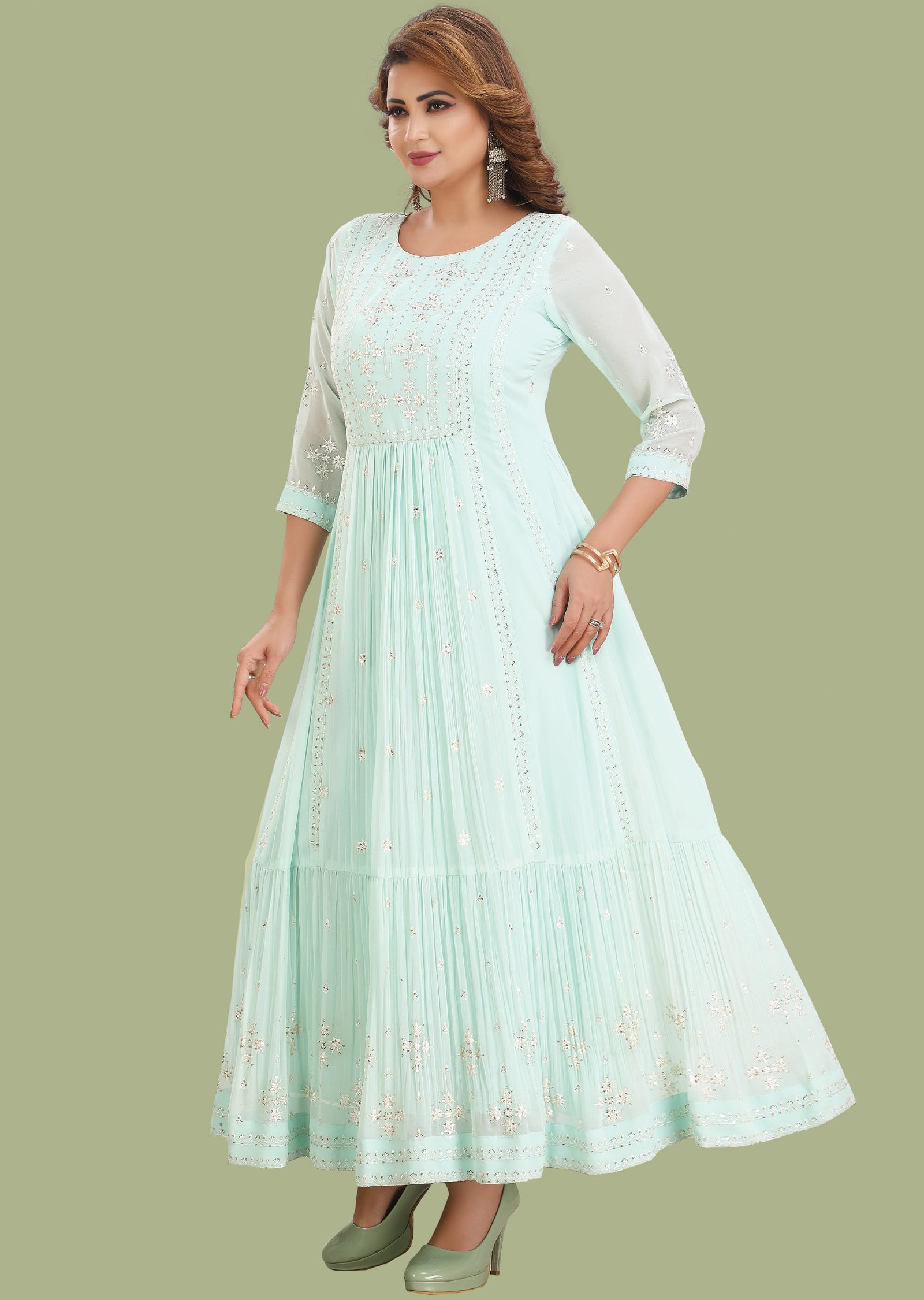 Light Green Georgette Kurtis Full Length