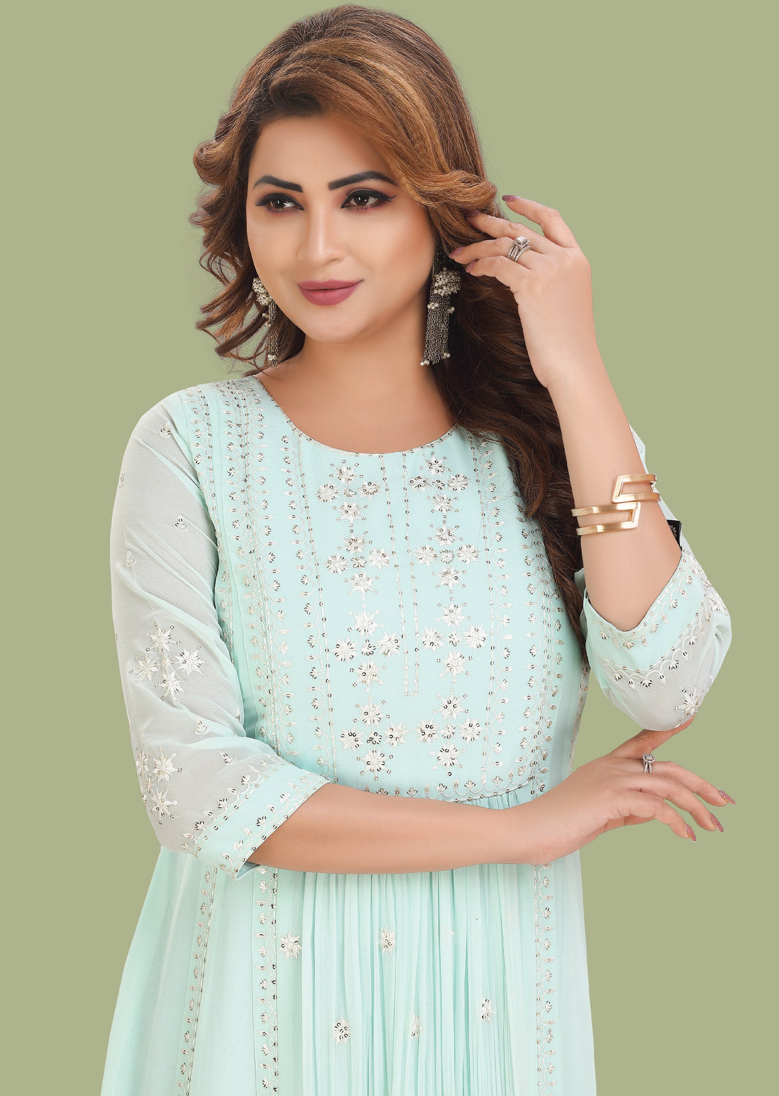 Light Green Georgette Kurtis Full Length