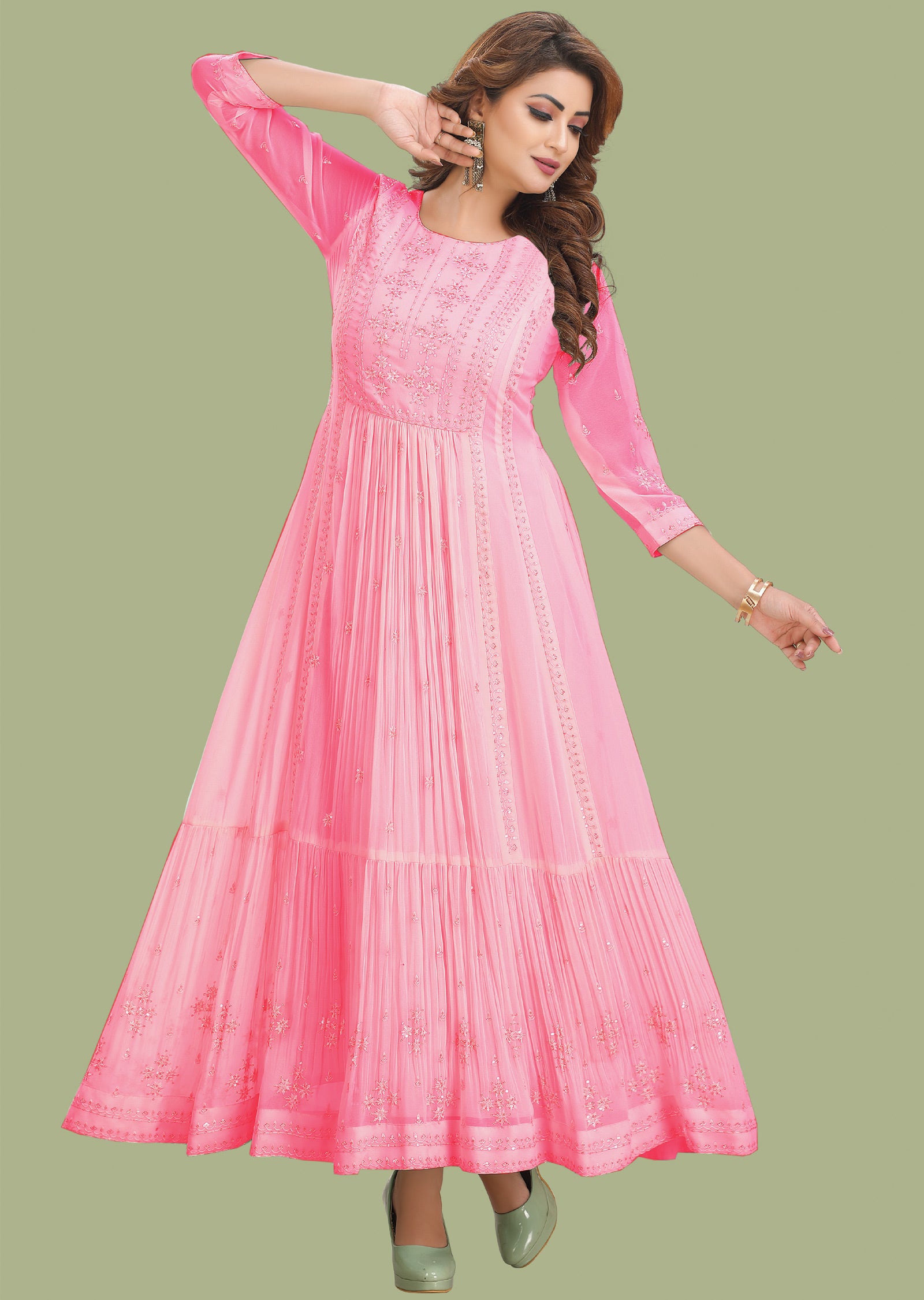 Pink Georgette Kurtis Full Length