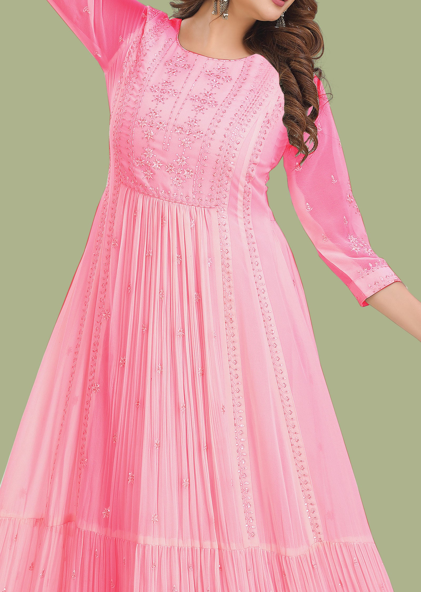 Pink Georgette Kurtis Full Length