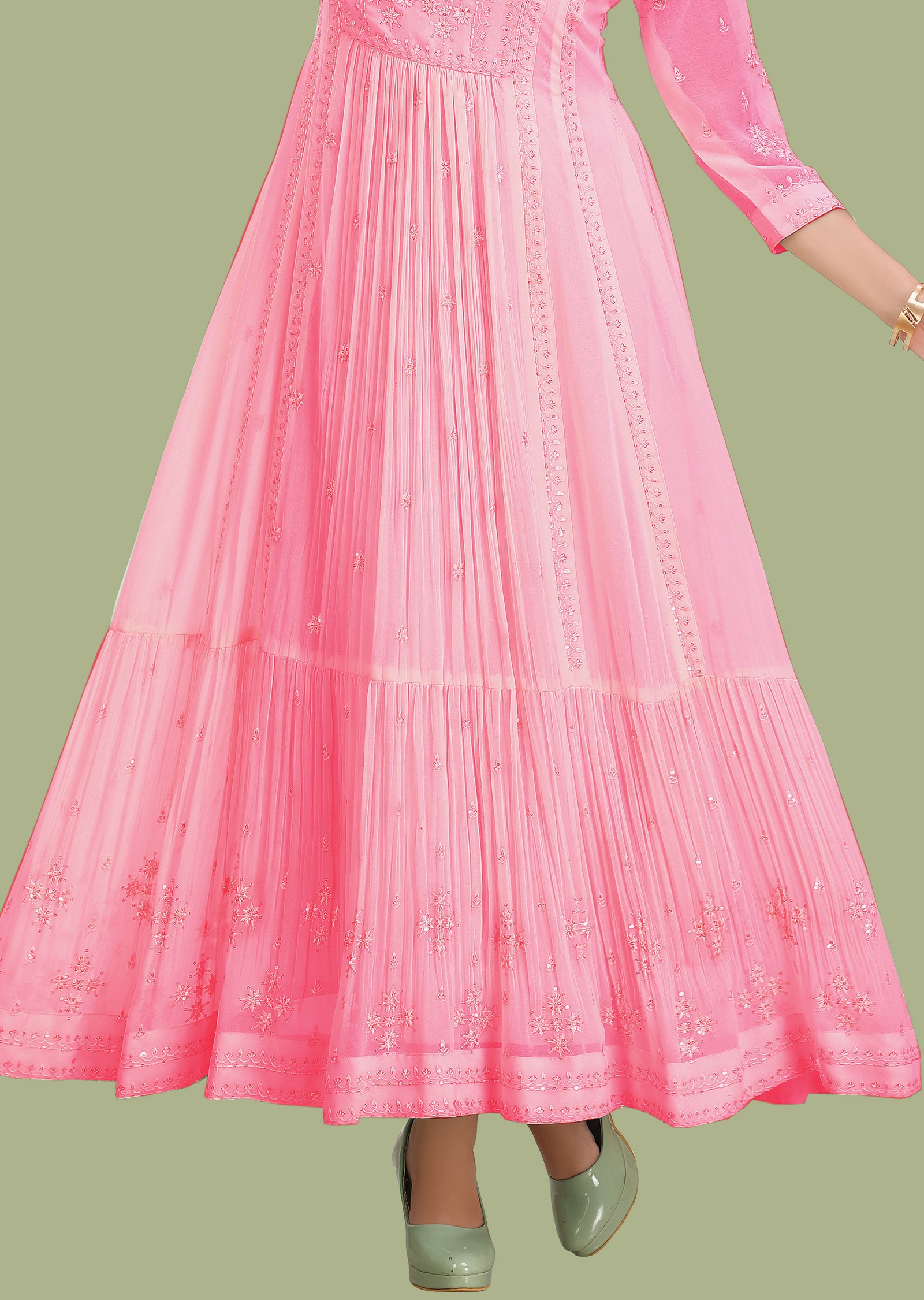 Pink Georgette Kurtis Full Length