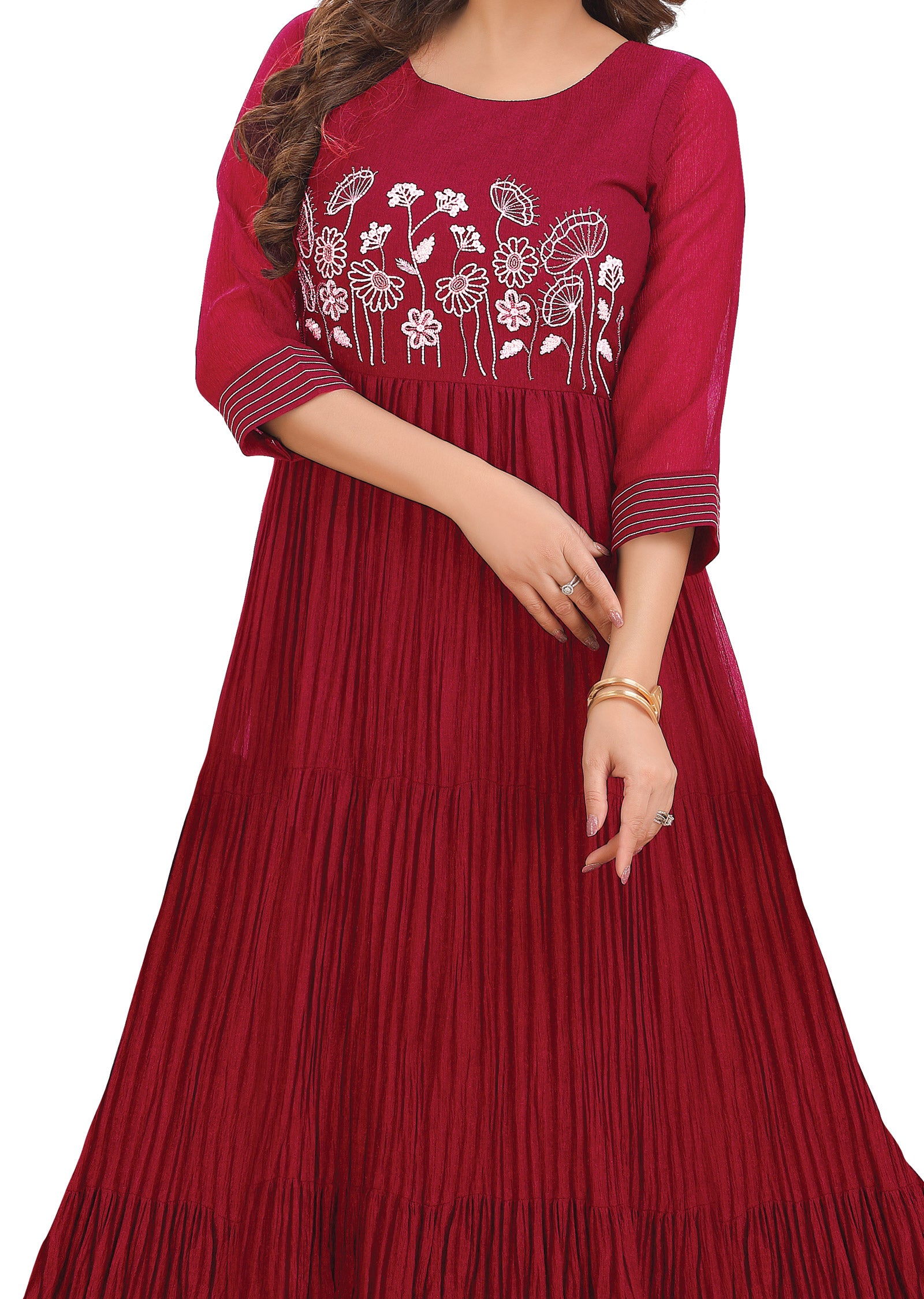 Rani Pink Crush Tissue Georgette Kurtis Full Length