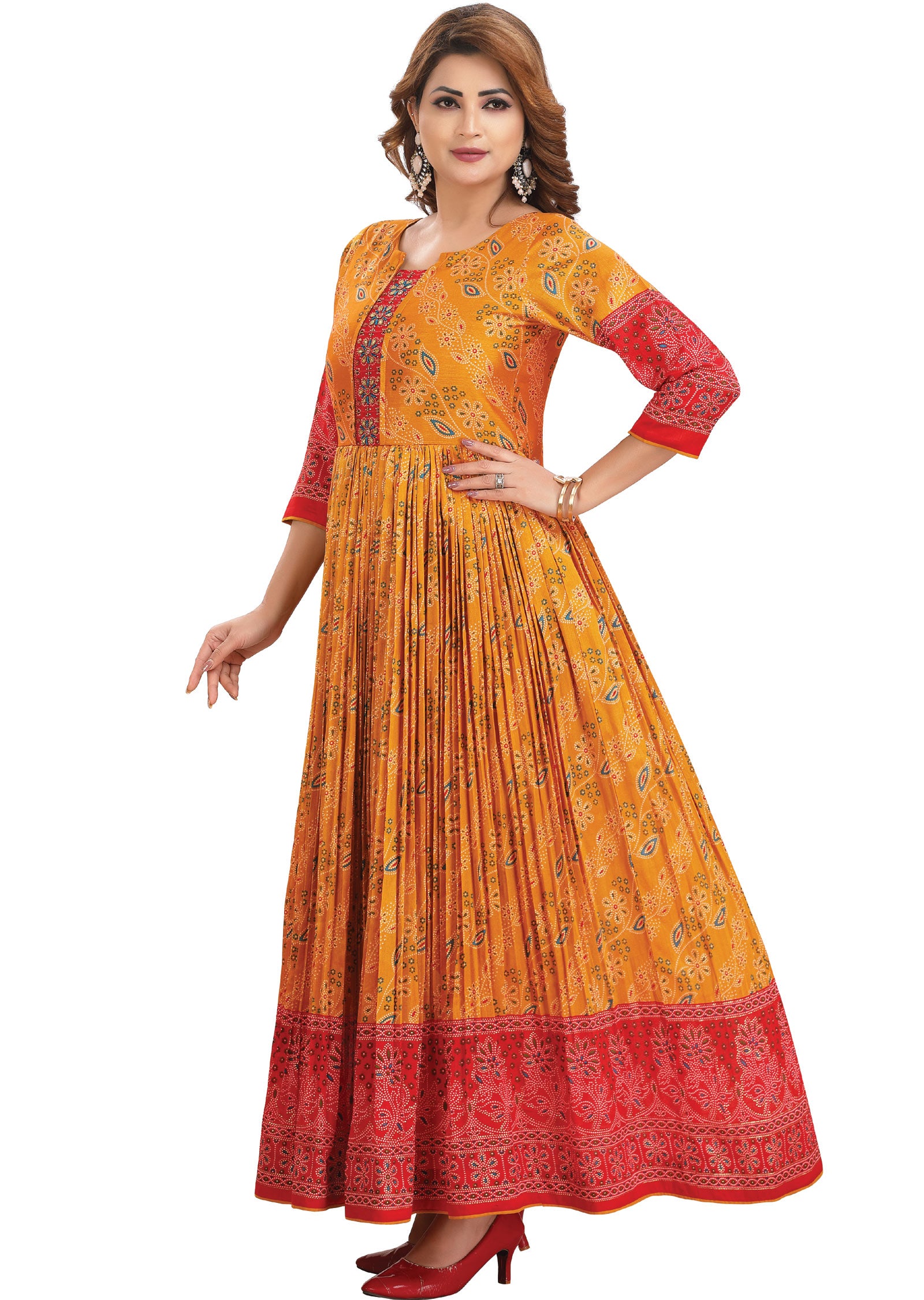 Mustard Silk Kurtis Full Length