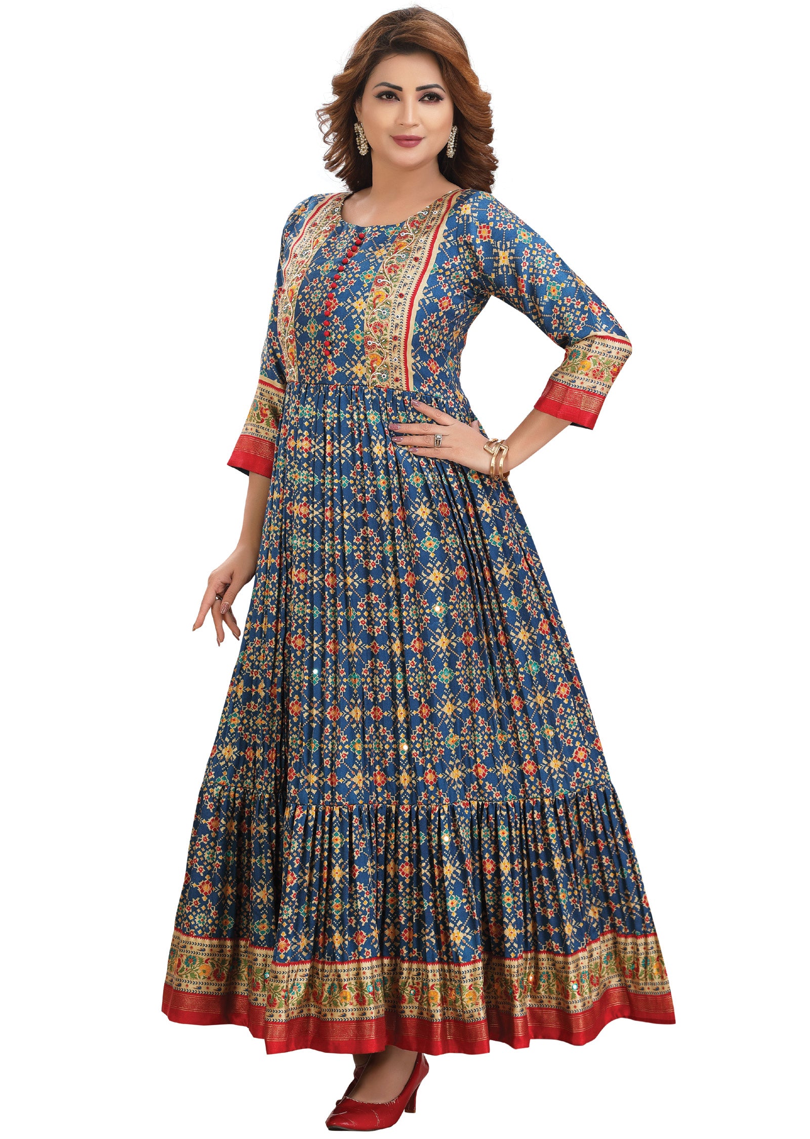 Rama Blue Silk Kurtis Full Length