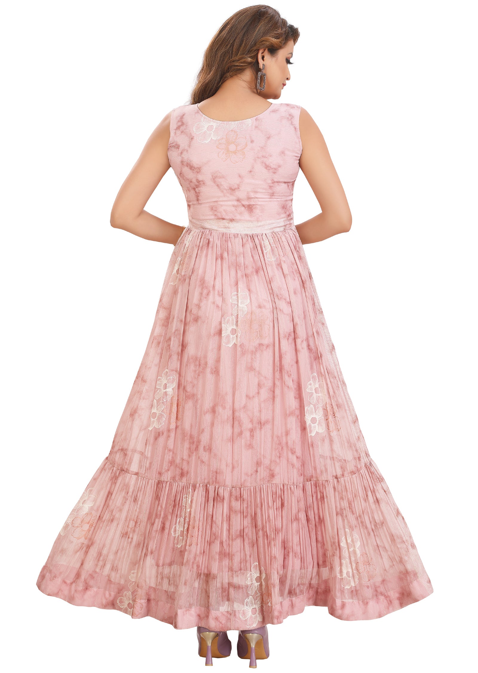 Onion Pink Chiffon Kurtis Full Length