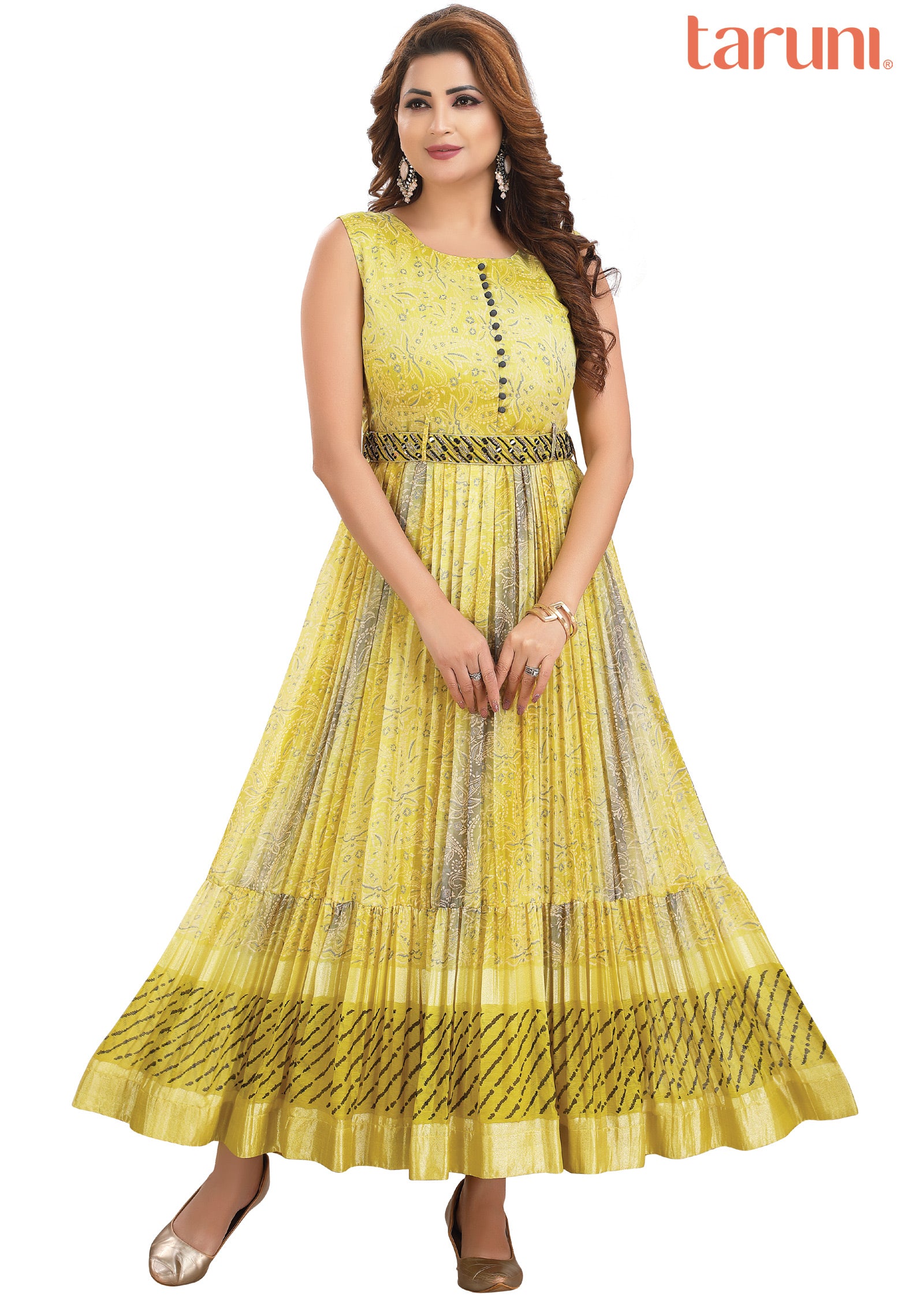 Lime Green Chiffon Kurti Full Length