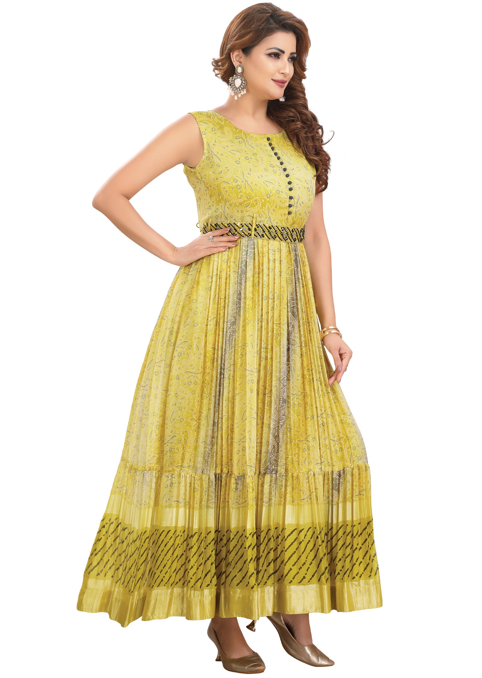 Lime Green Chiffon Kurti Full Length