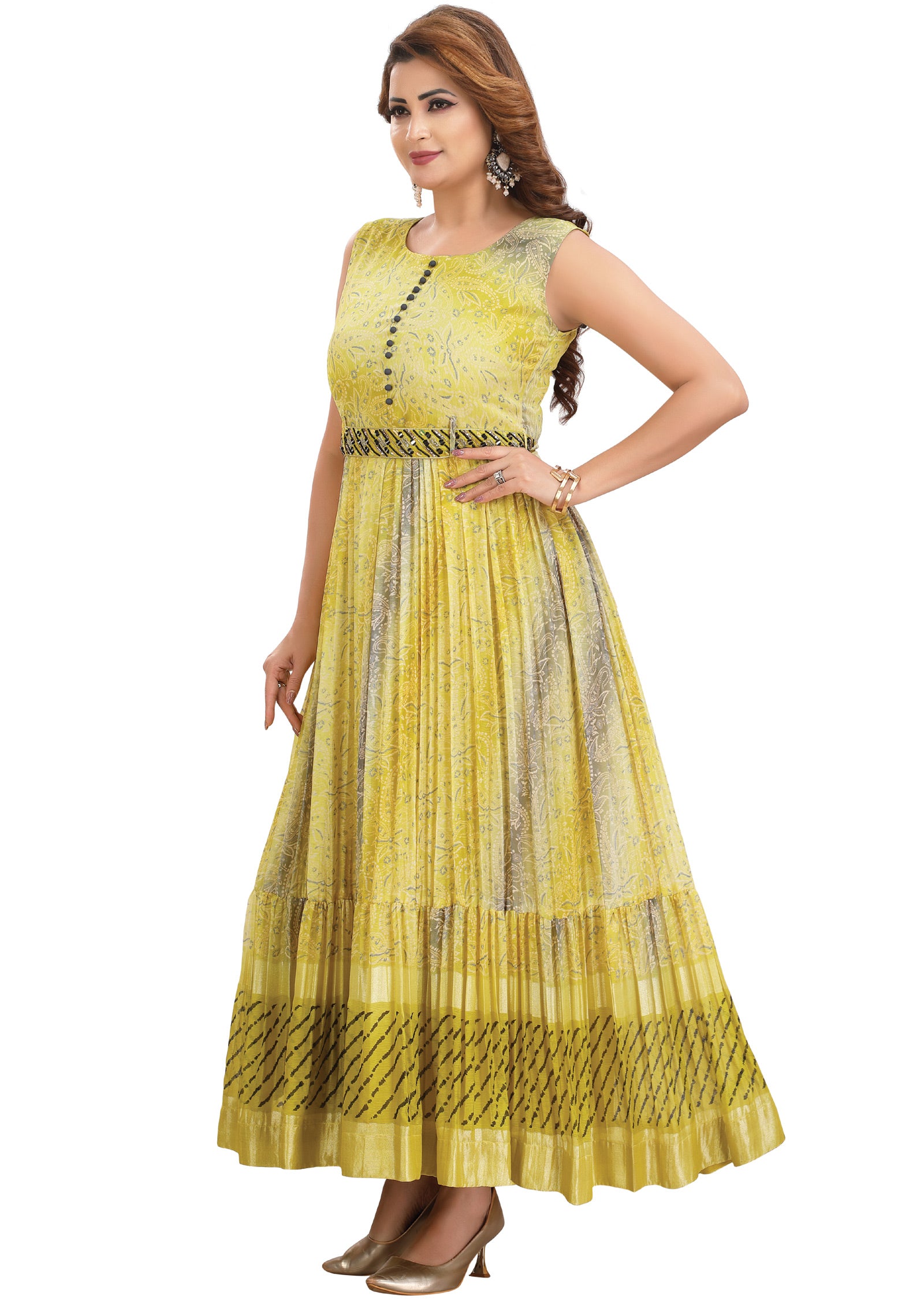 Lime Green Chiffon Kurti Full Length