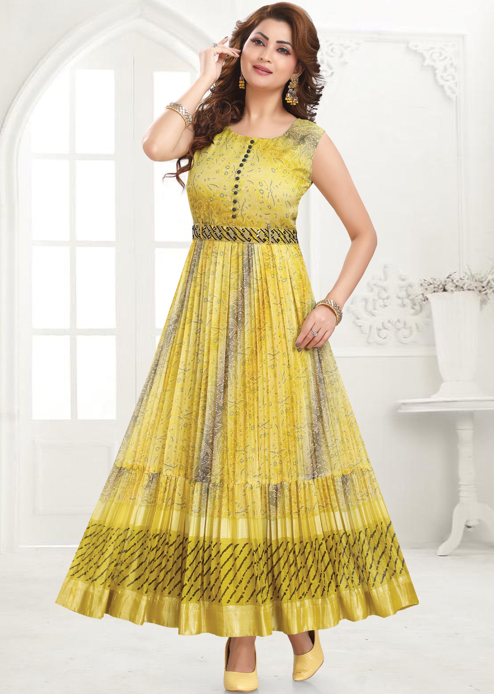 Lime Green Chiffon Kurti Full Length