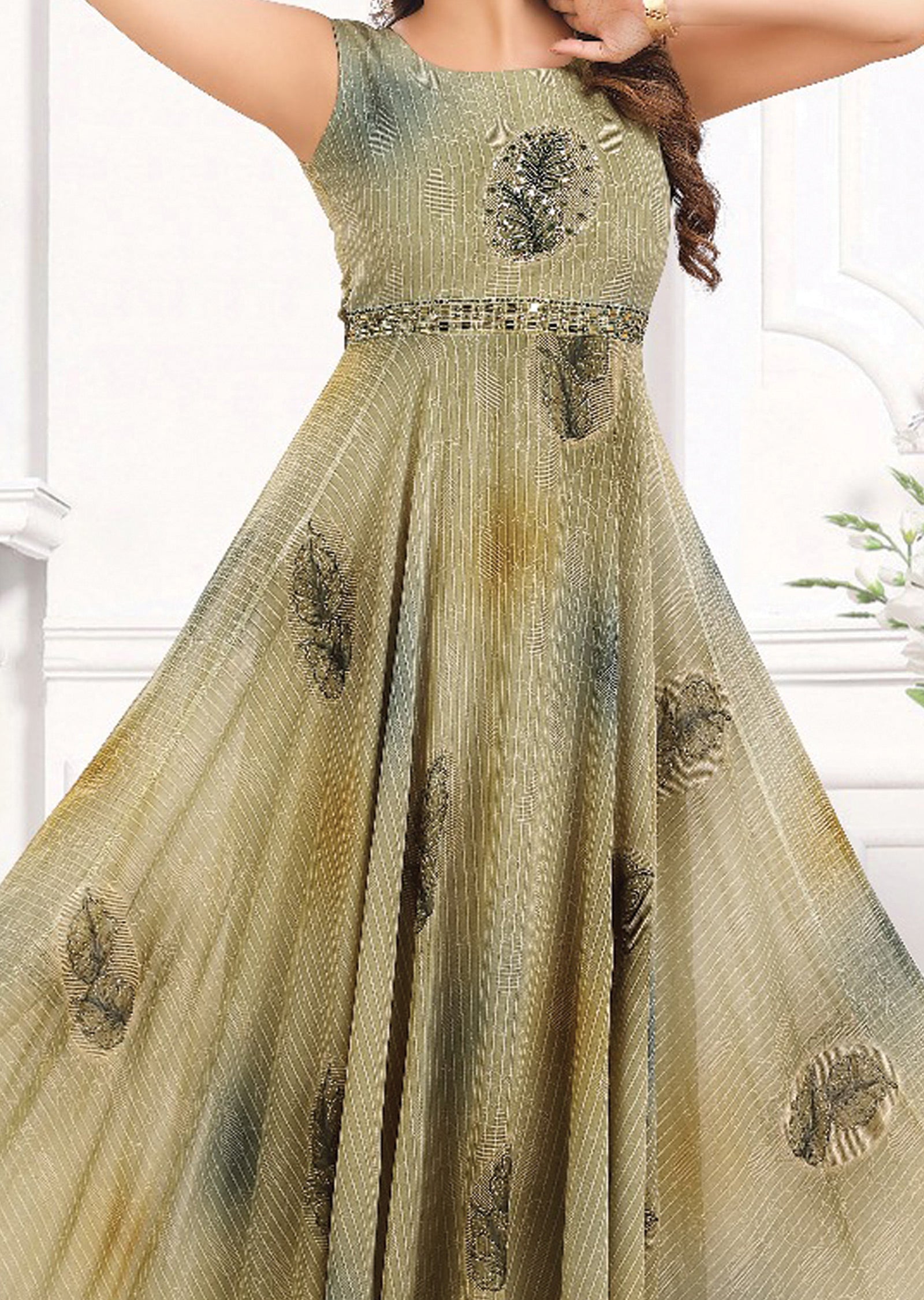 Light Mehndi Green Chiffon Kurti Full Length