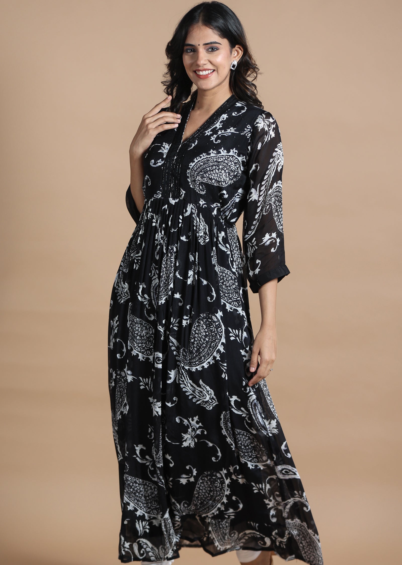 Black Chinnon Kurti Full Length