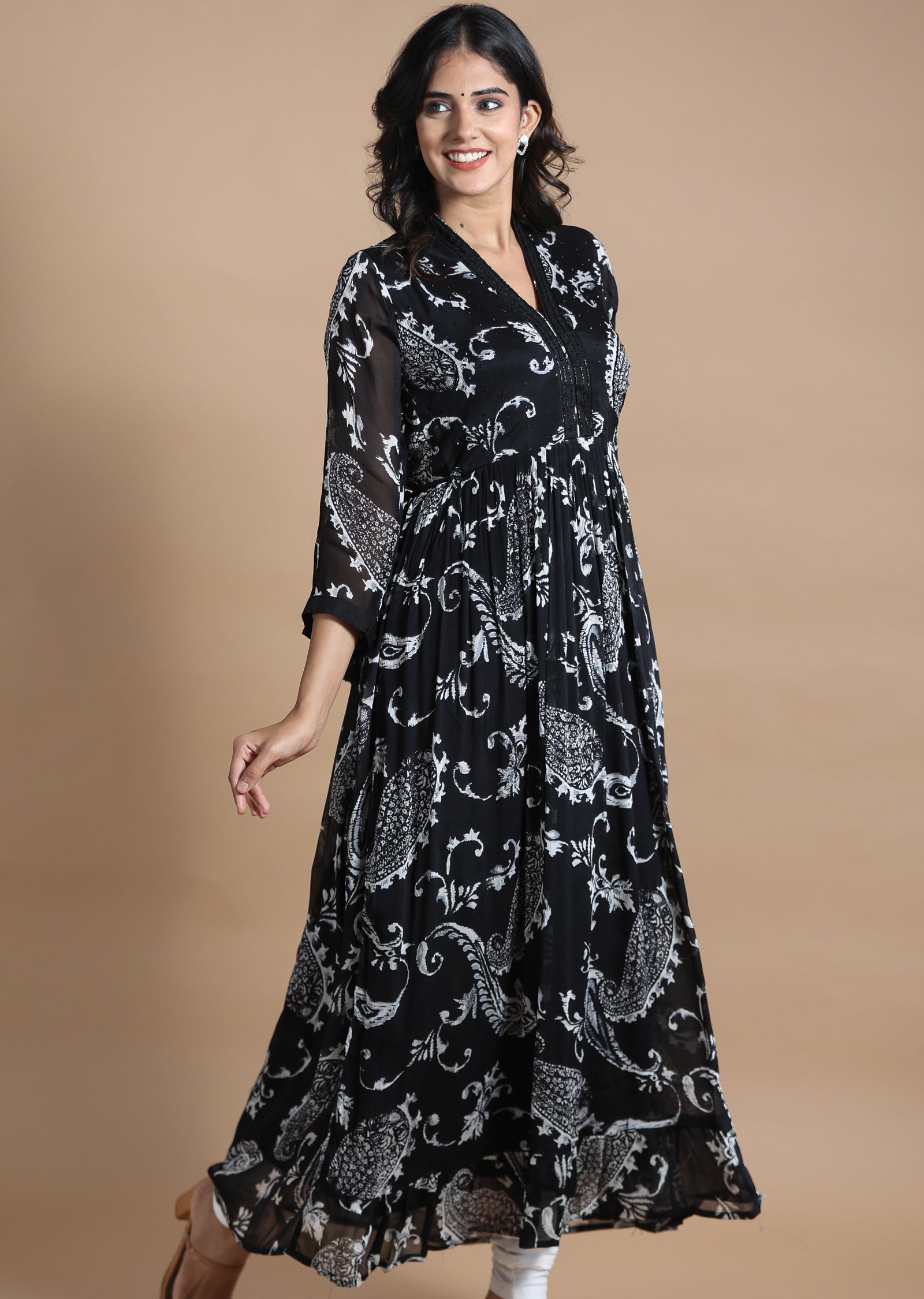 Black Chinnon Kurti Full Length