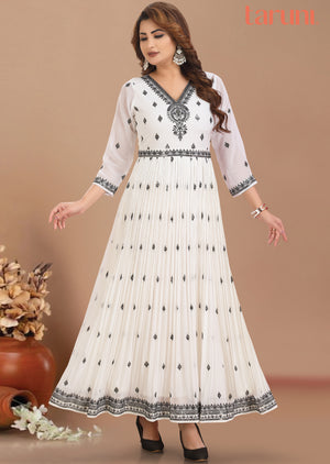 Off White Georgette Kurti Full Length