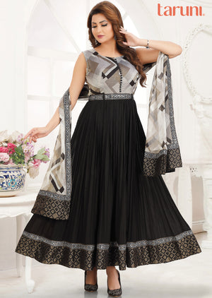 Black & Grey Georgette Kurti Full Length