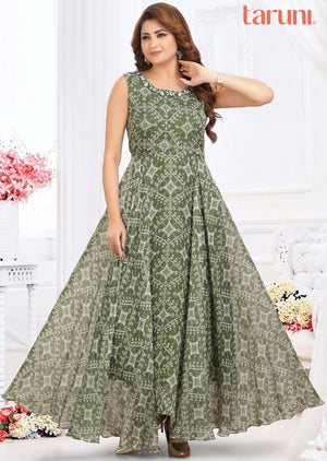 Mehndi Green Chiffon Kurti Full Length