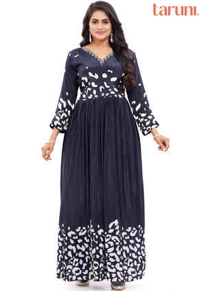 Black & White Long Gown Style Kurti with Pearls Work