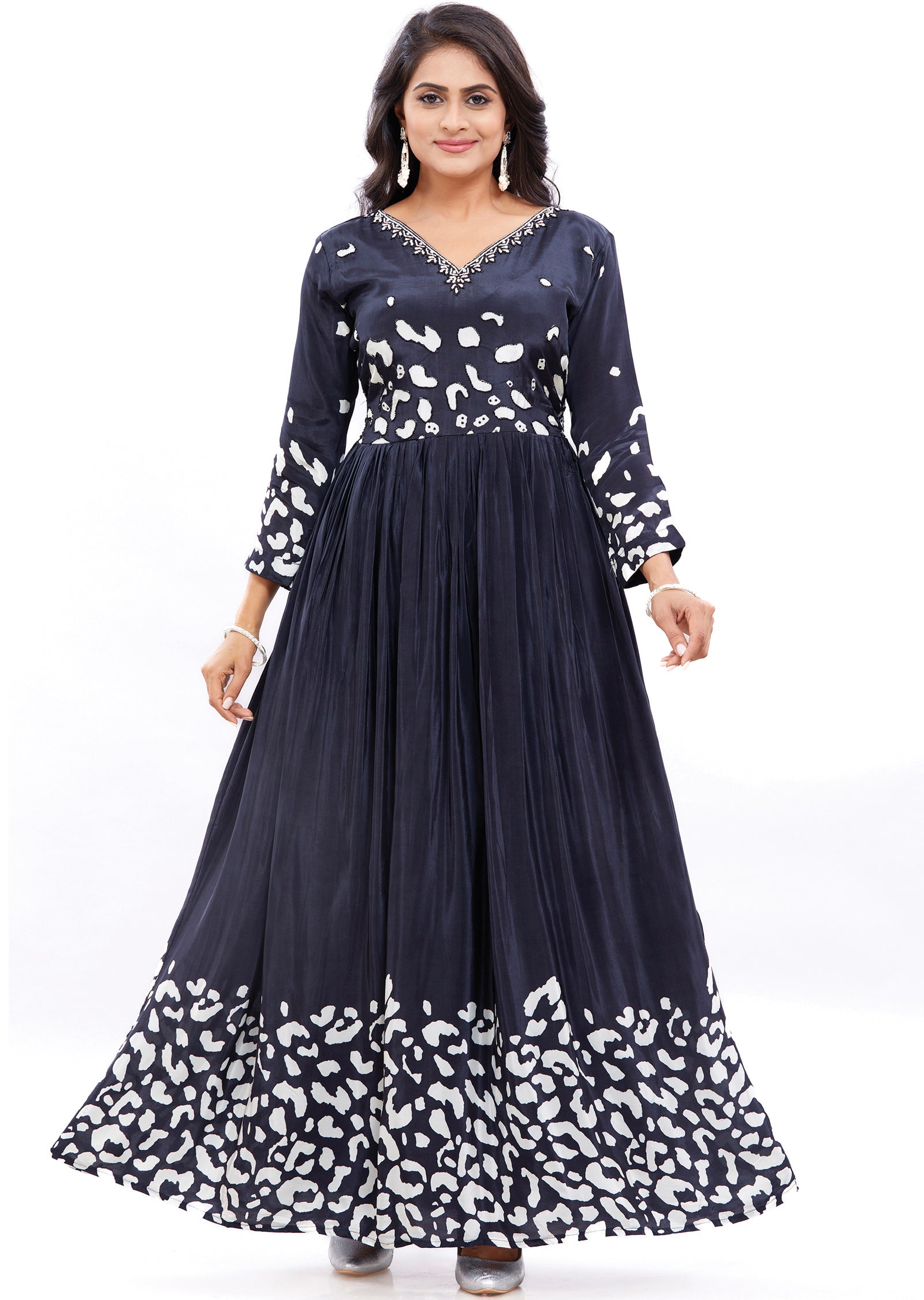 Black & White Crepe Kurti Full Length