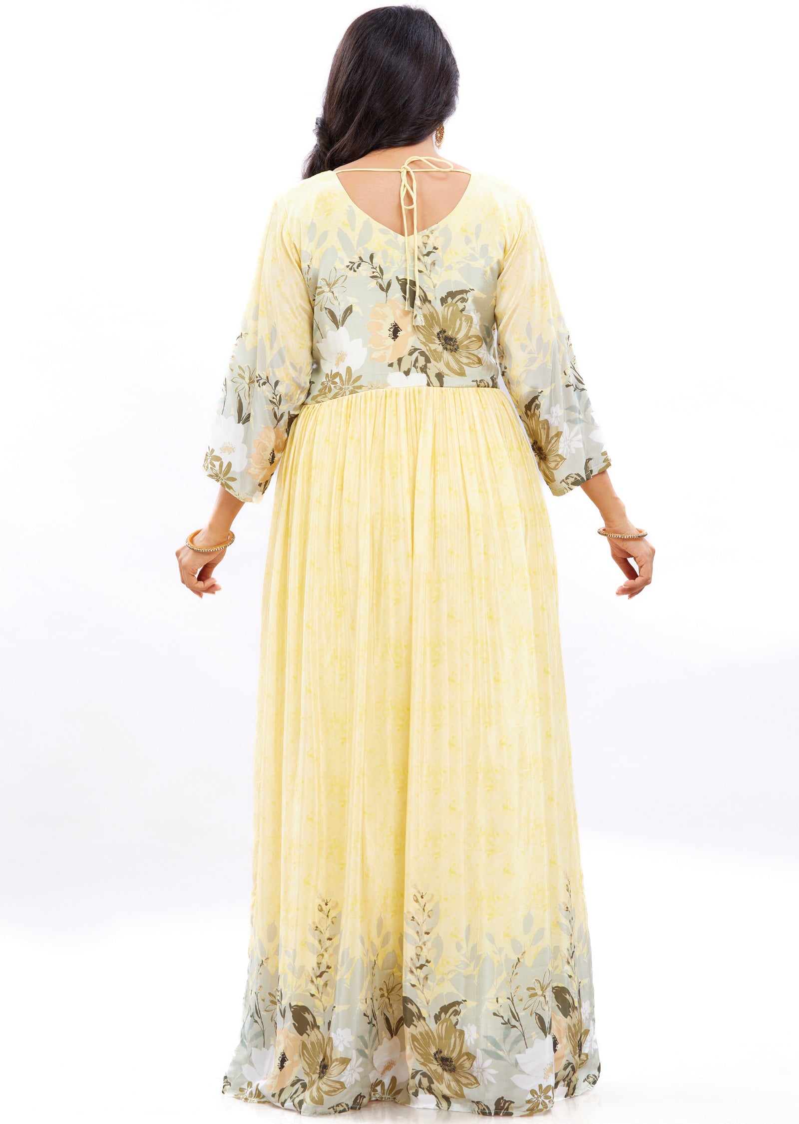 Light Yellow Crepe Kurti Full Length