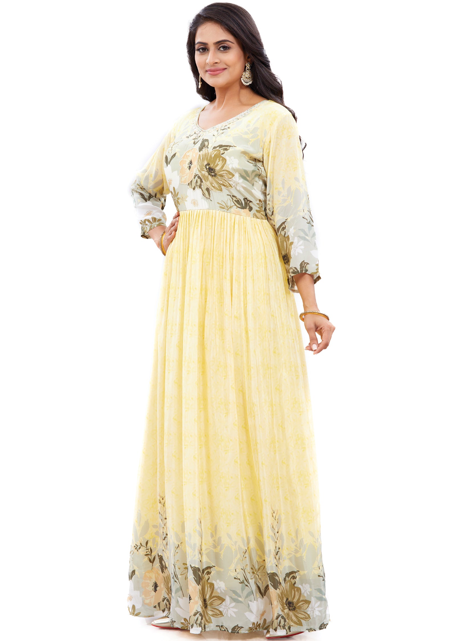 Light Yellow Crepe Kurti Full Length