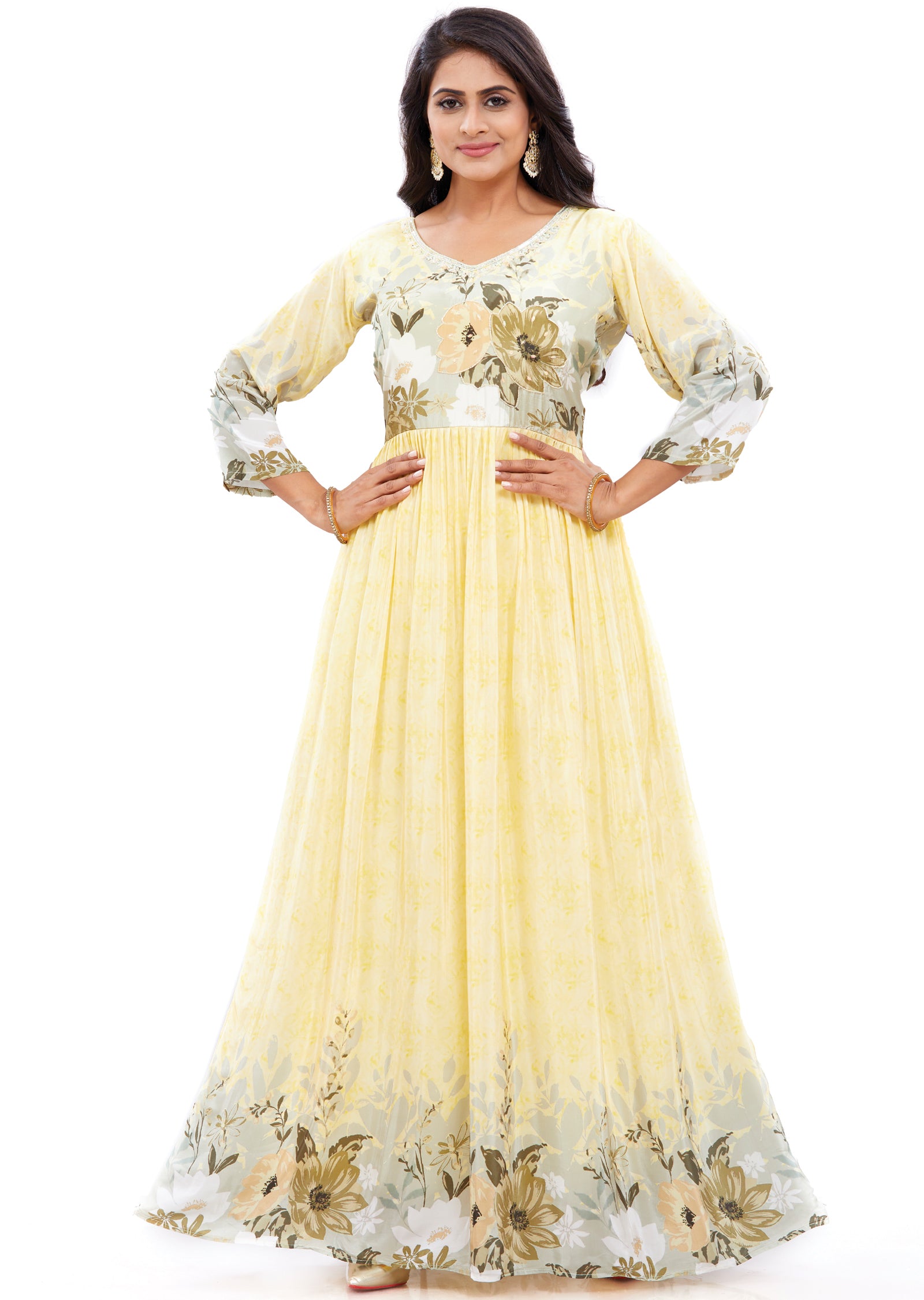 Light Yellow Crepe Kurti Full Length