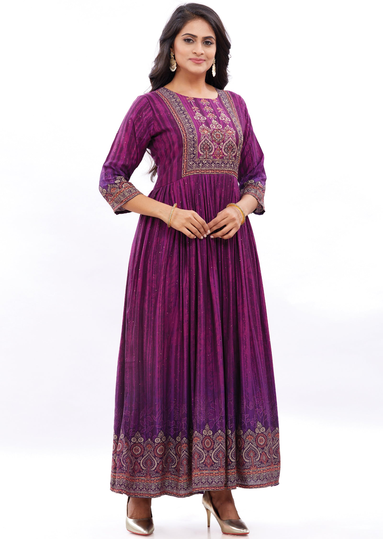 Purple Muslin Kurti Full Length