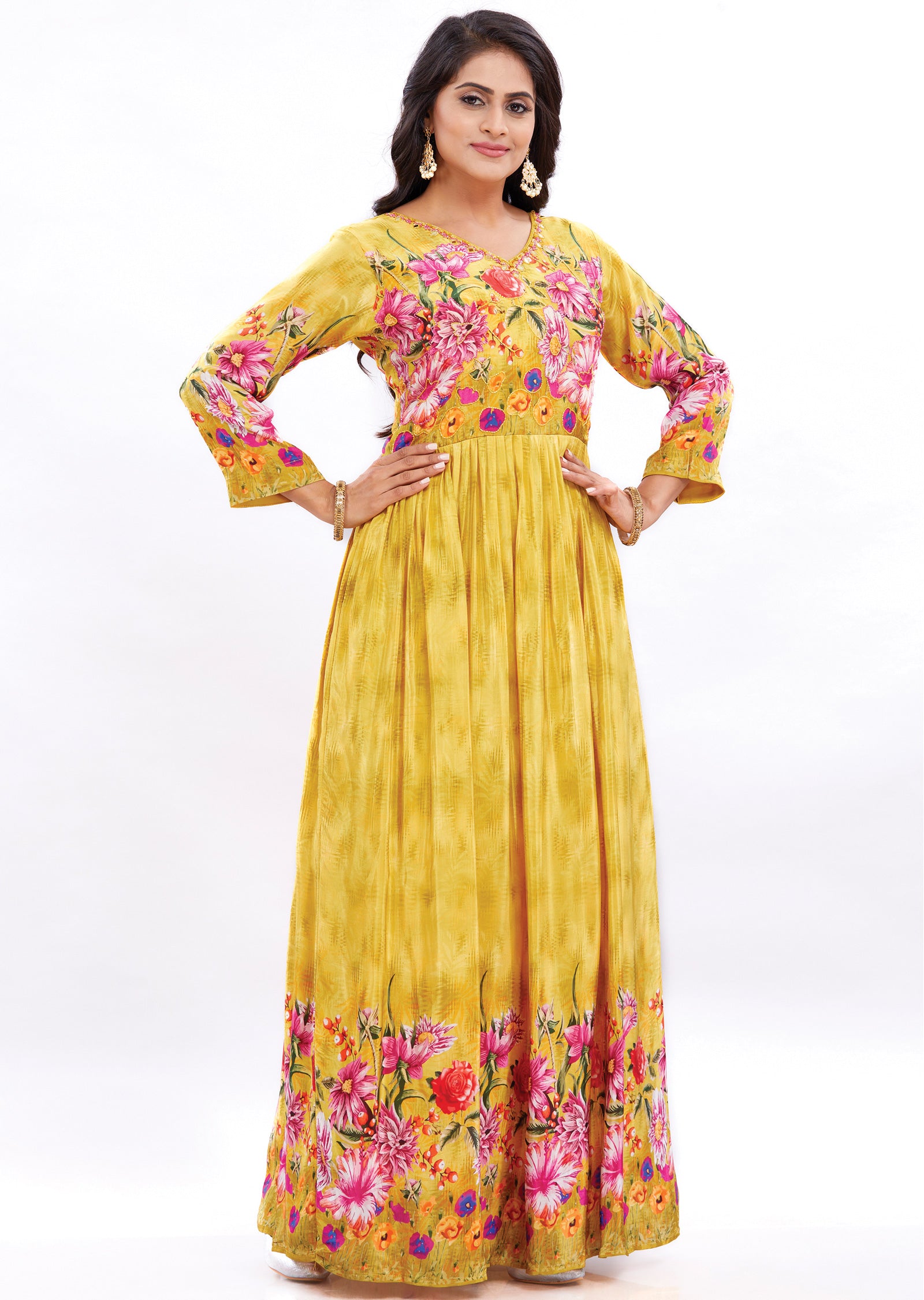 Yellow Crepe Kurti Full Length