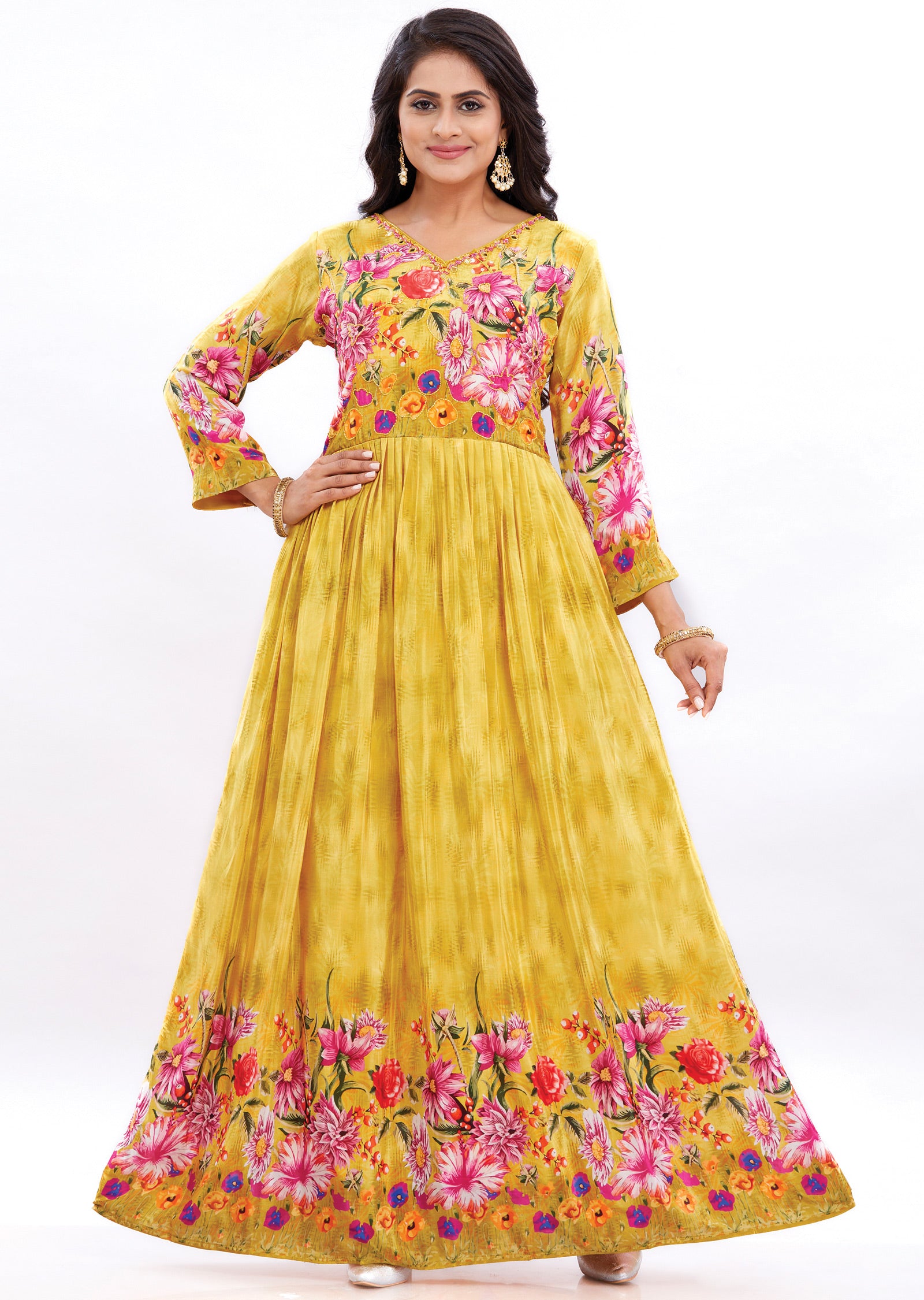 Yellow Crepe Kurti Full Length