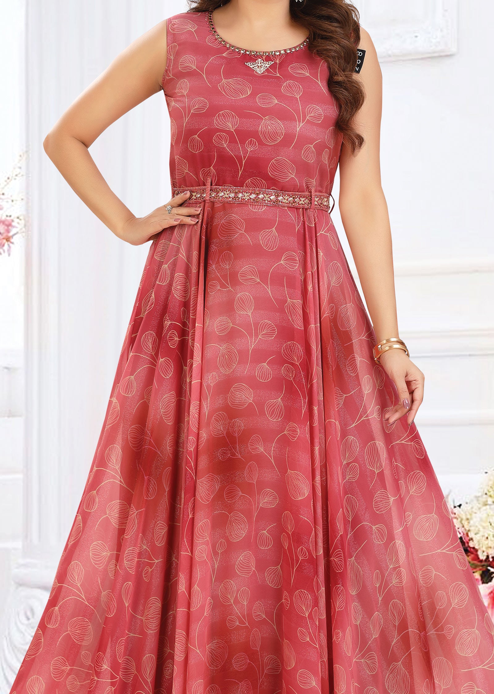 Pink Chiffon Kurti Full Length