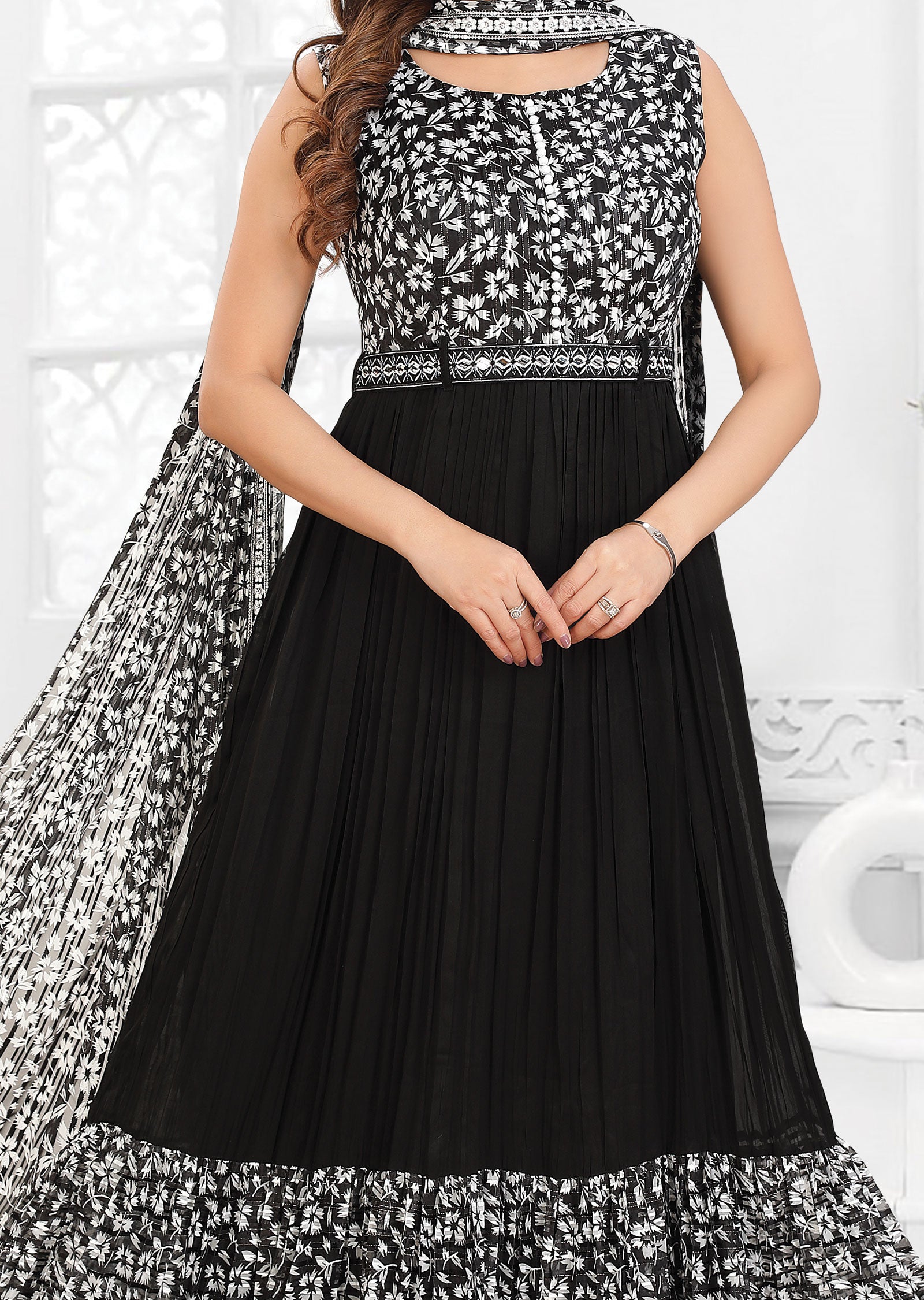 Black & White Brasso Chiffon Kurti Full Length