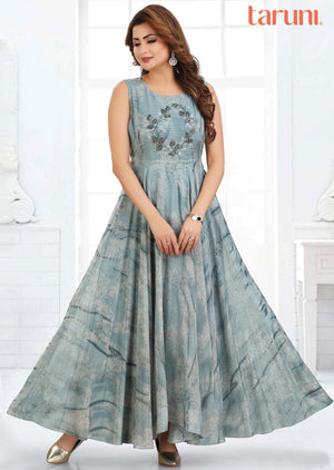 Dusty Blue Tissue Chiffon Kurti Full Length