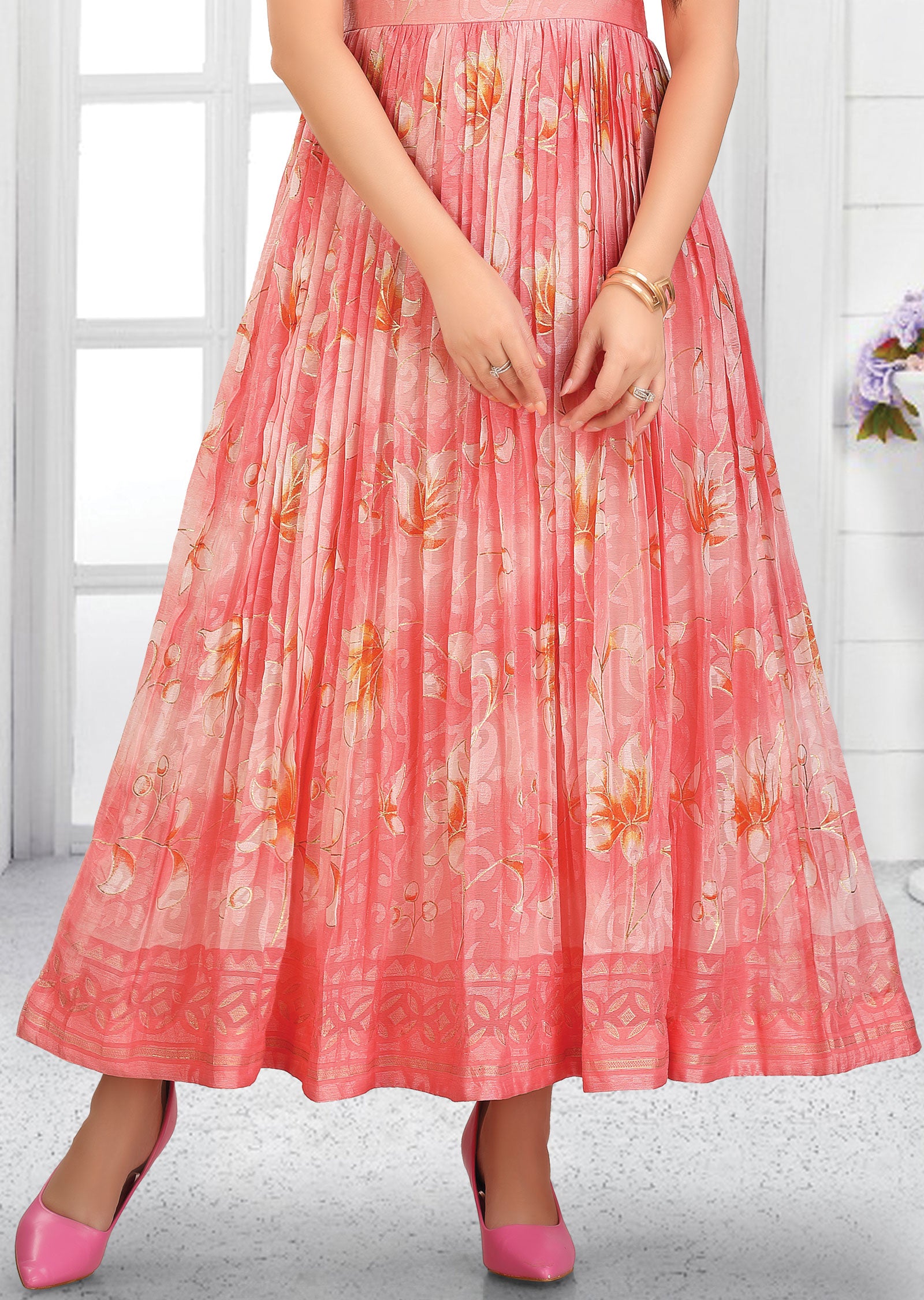 Baby Pink Brasso Kurti Full Length