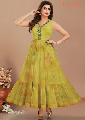 Green Chiffon Kurti Full Length