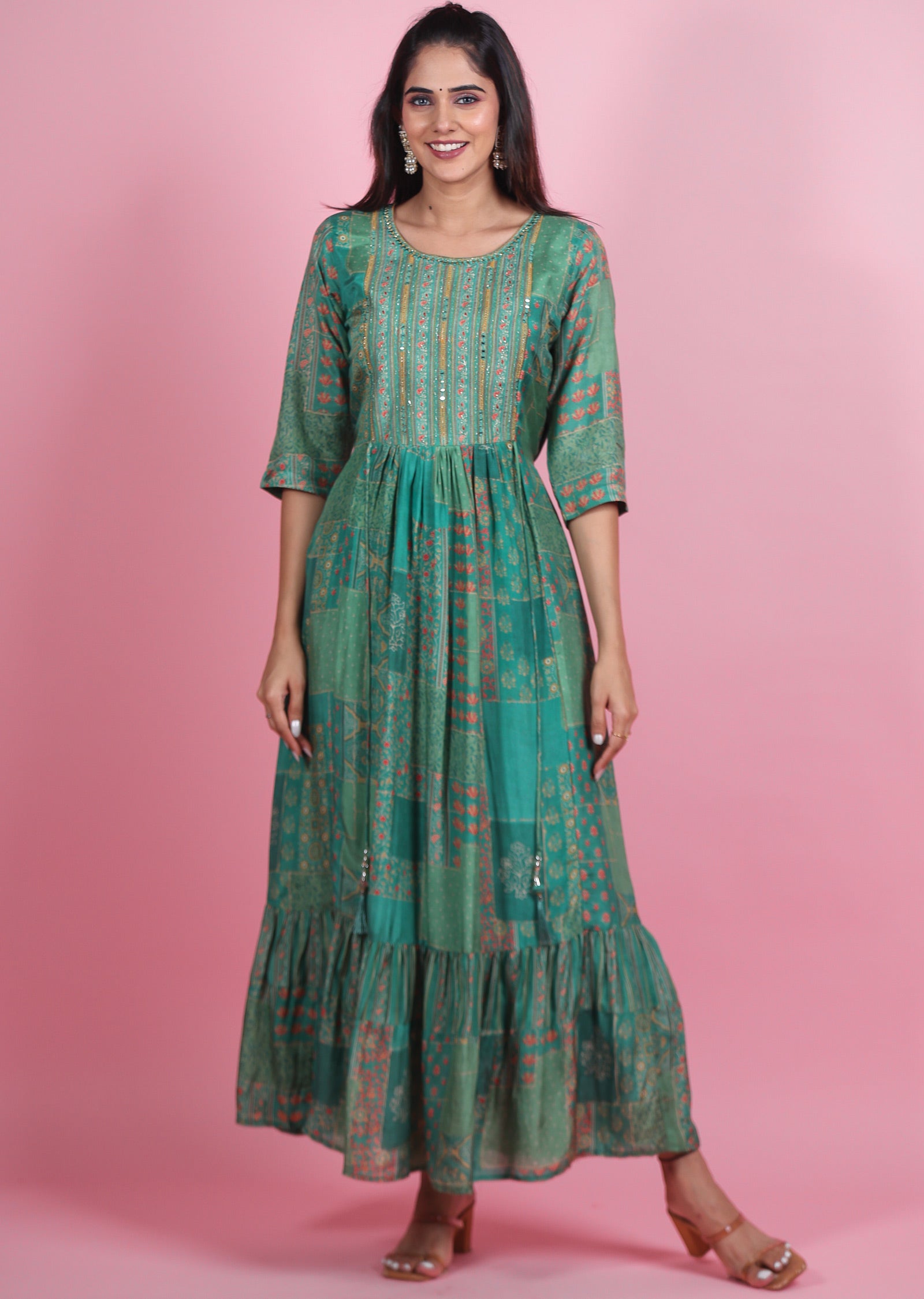 Green Muslin Kurti Full Length