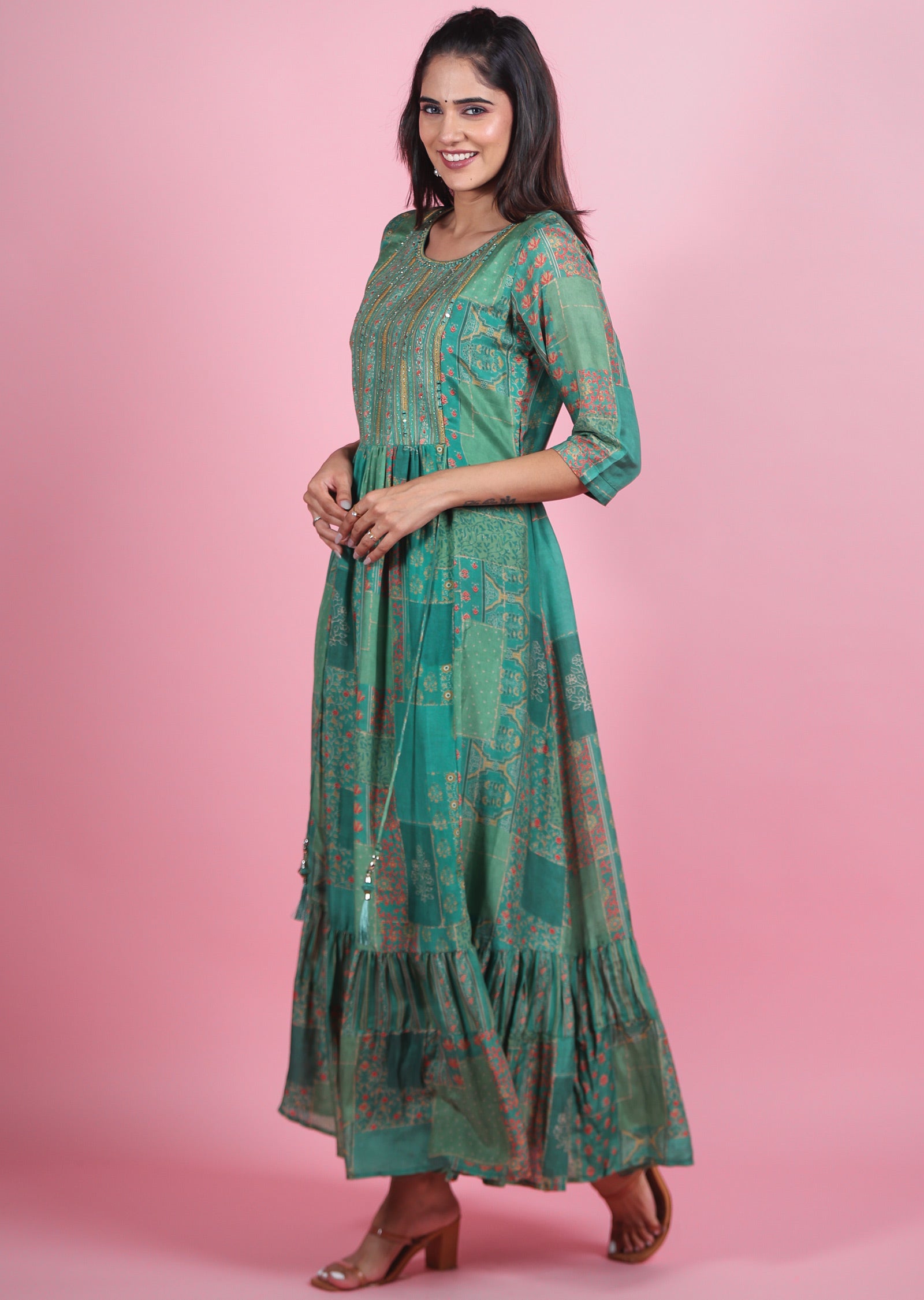 Green Muslin Kurti Full Length