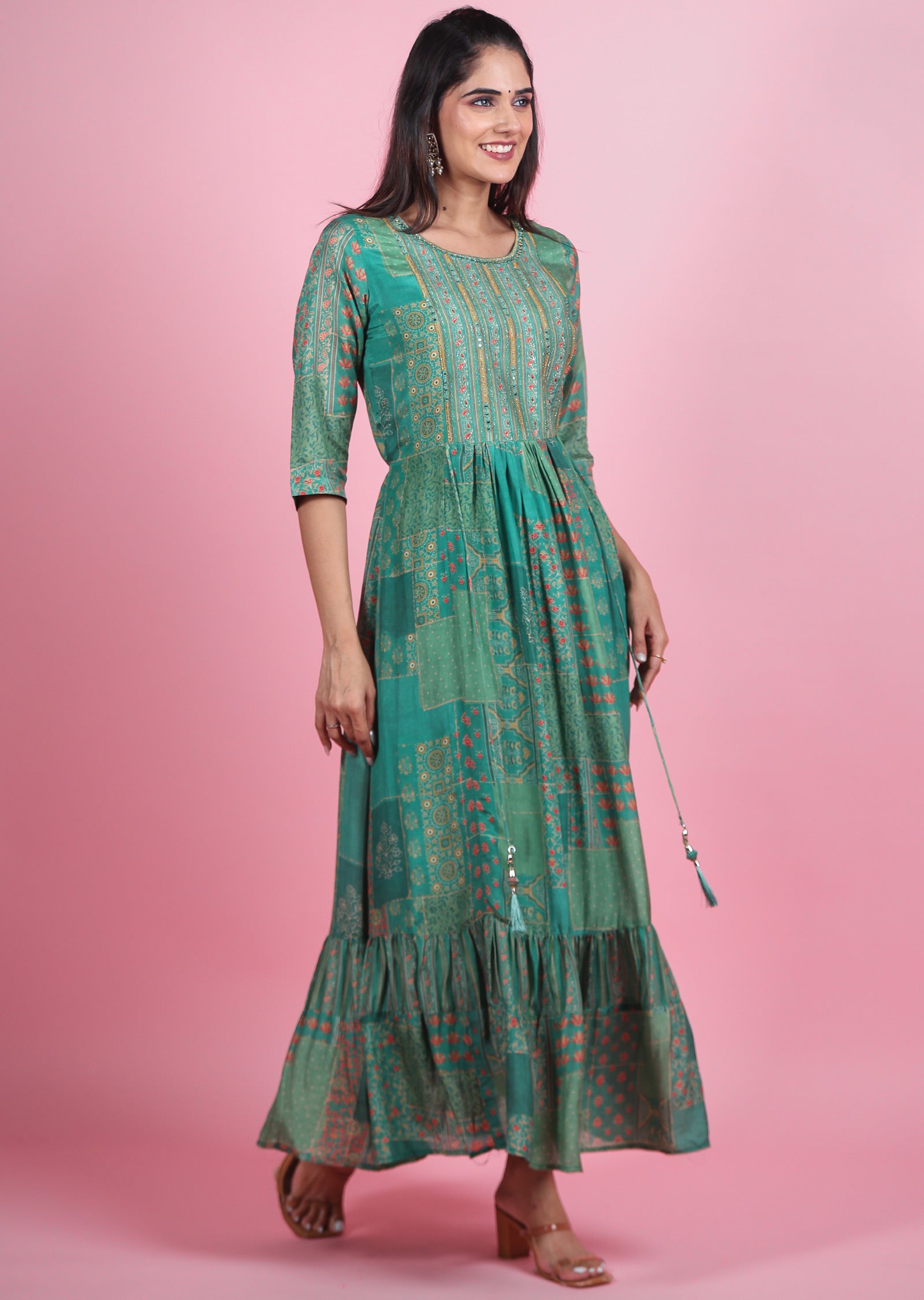 Green Muslin Kurti Full Length