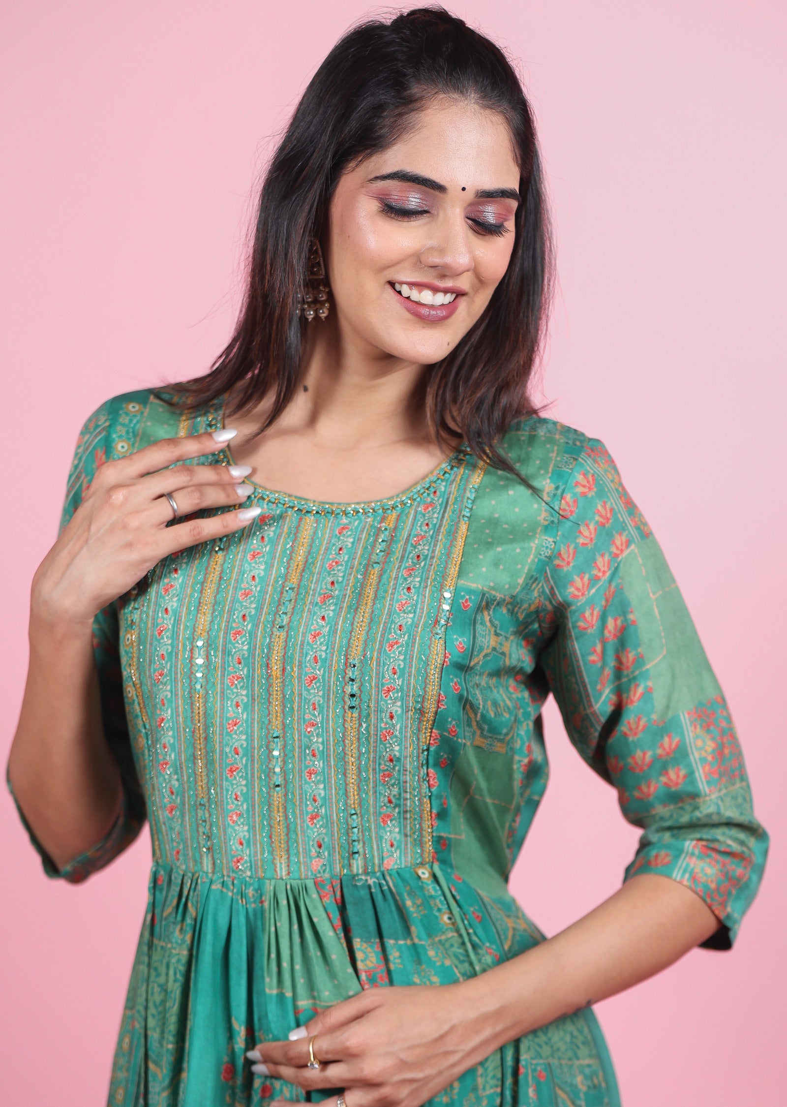 Green Muslin Kurti Full Length