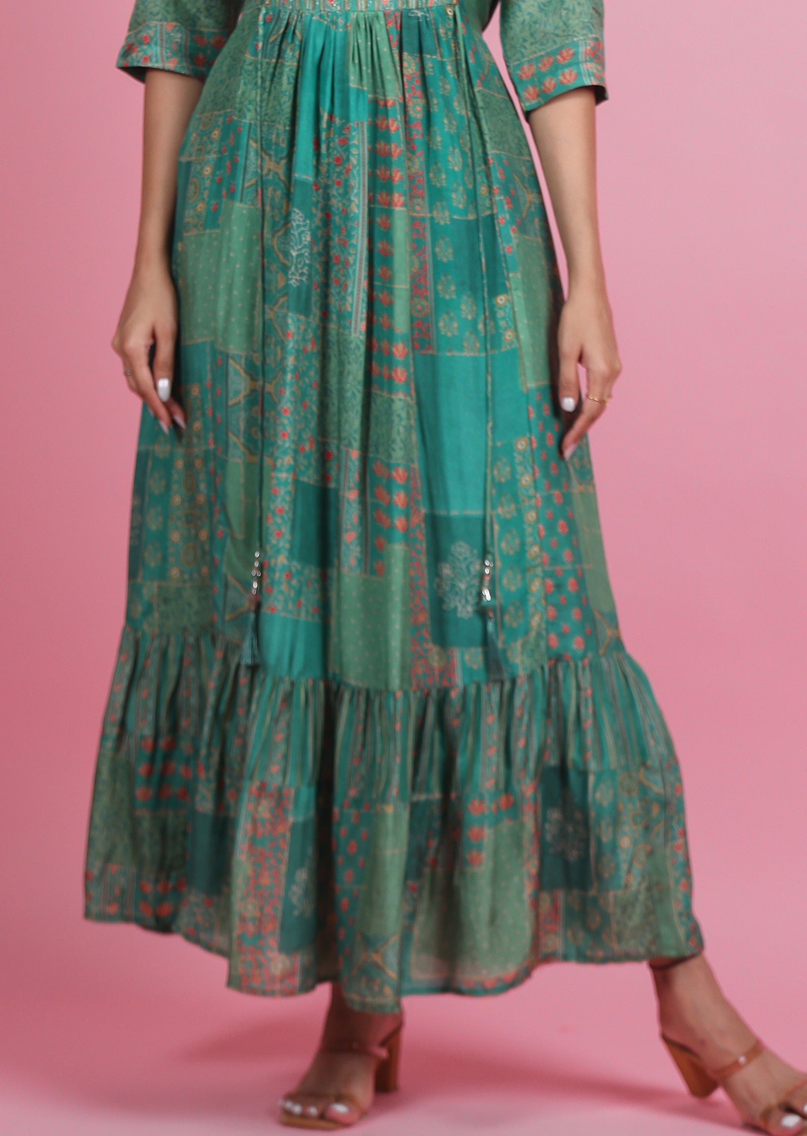 Green Muslin Kurti Full Length