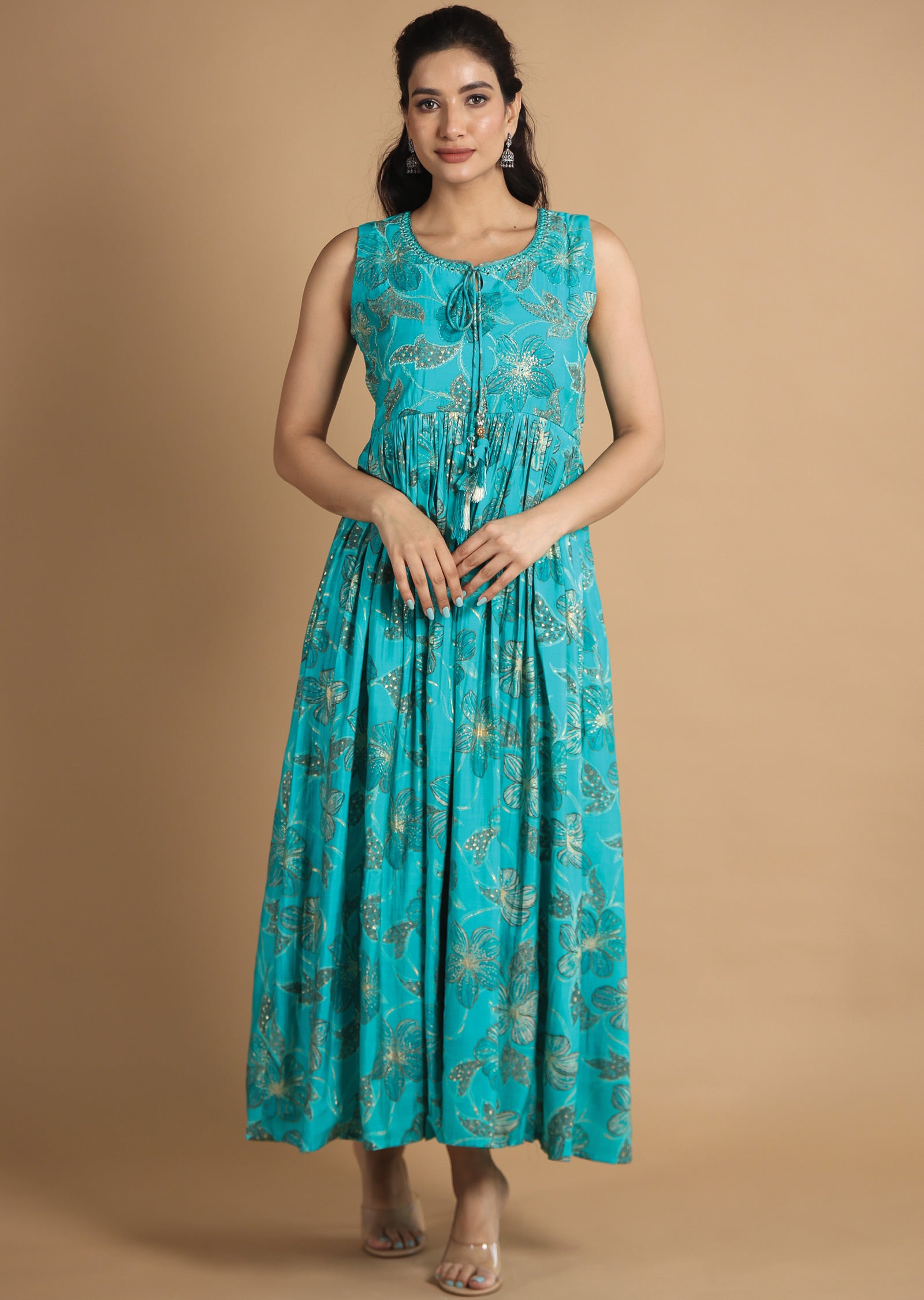 Blue Muslin Kurti Full Length