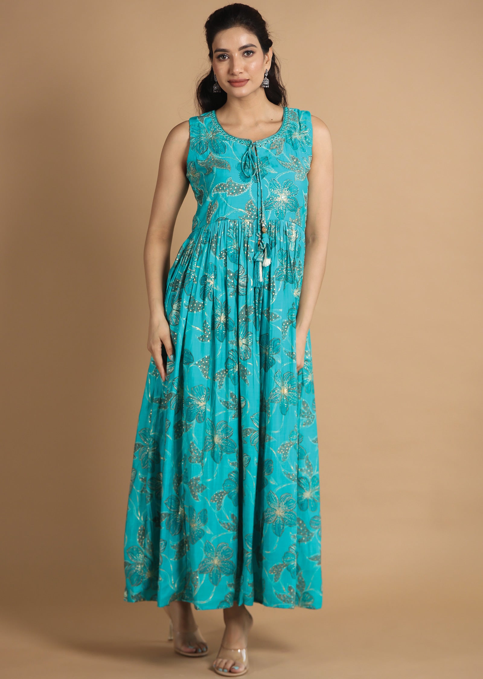 Blue Muslin Kurti Full Length