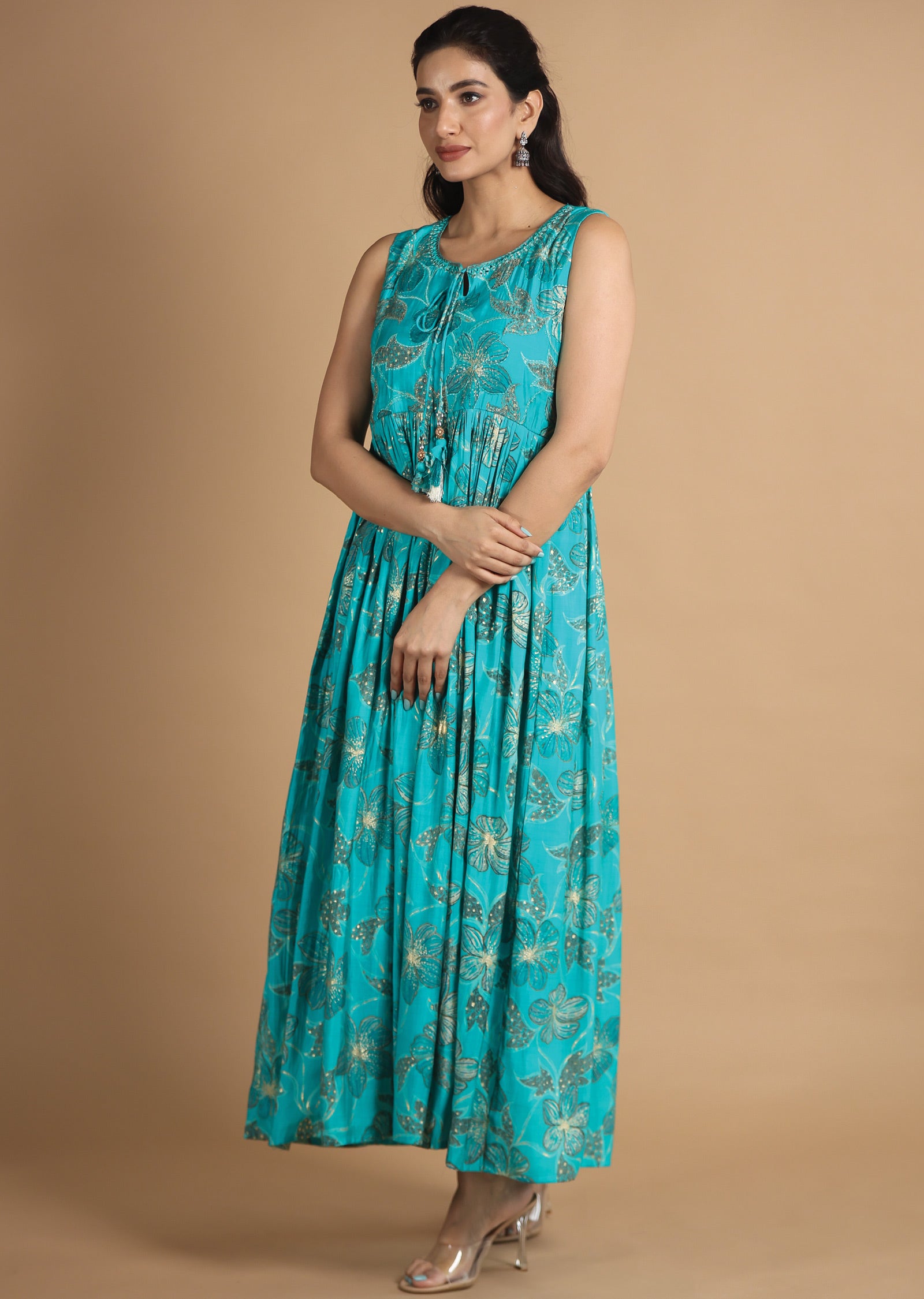 Blue Muslin Kurti Full Length