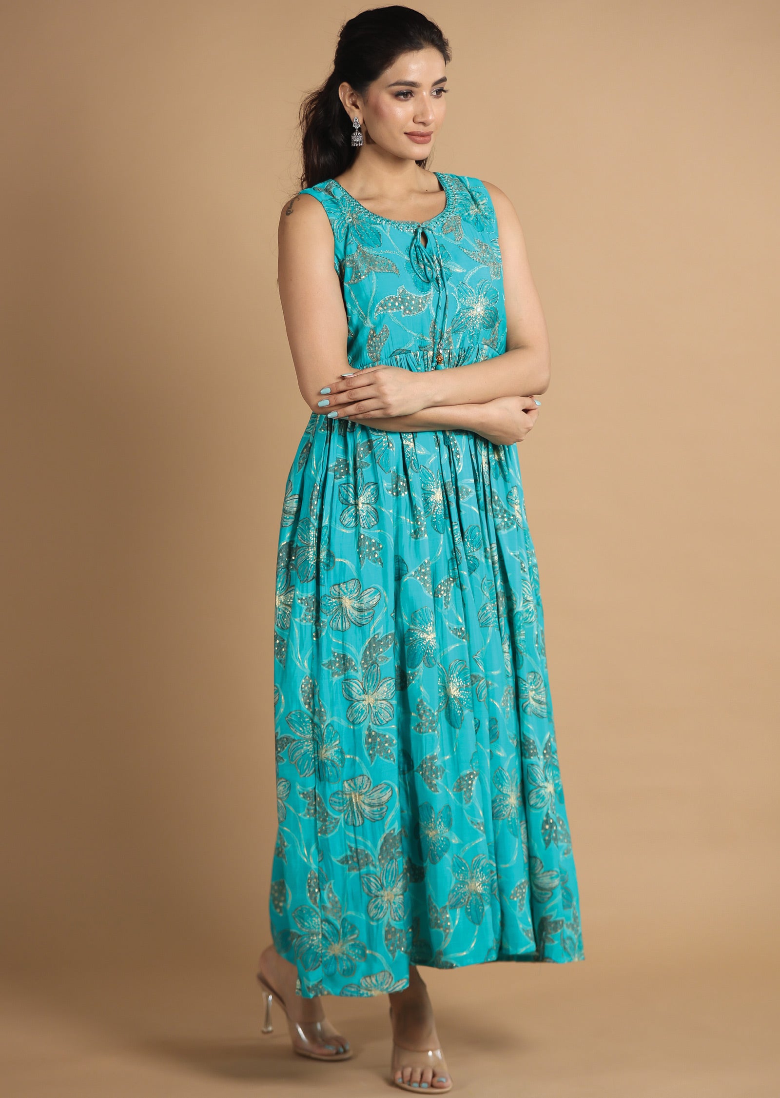 Blue Muslin Kurti Full Length