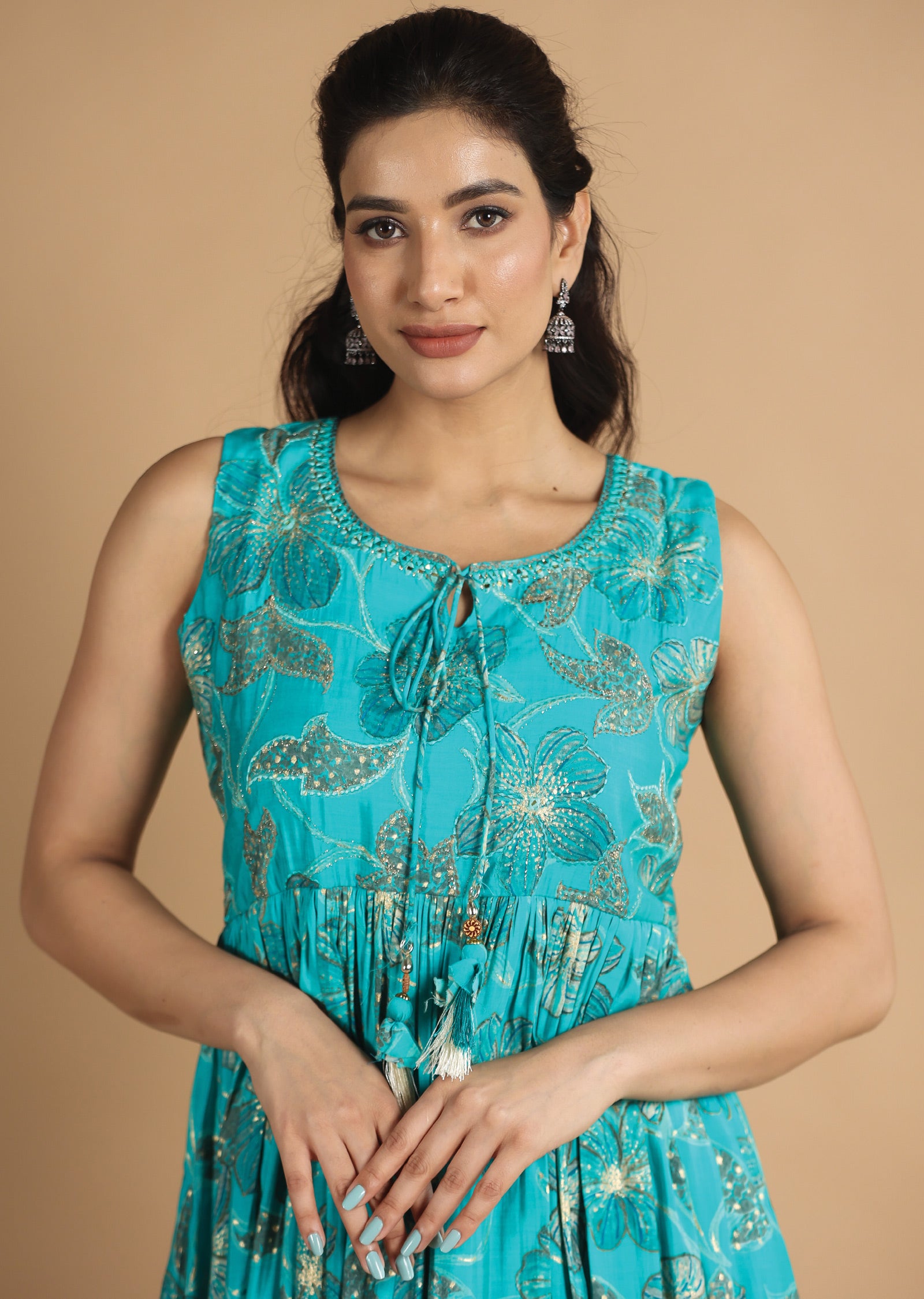 Blue Muslin Kurti Full Length