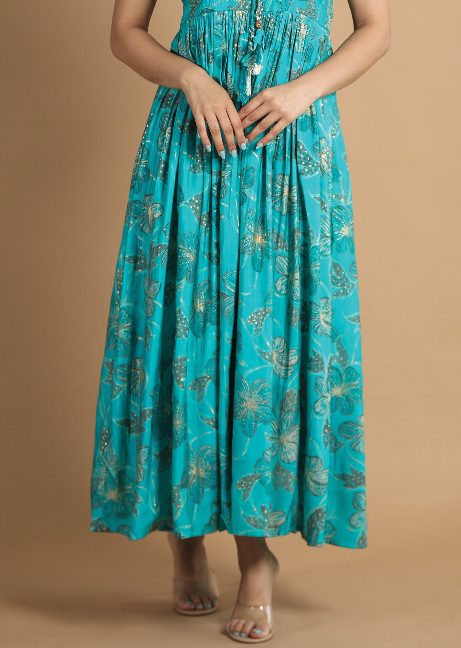 Blue Muslin Kurti Full Length