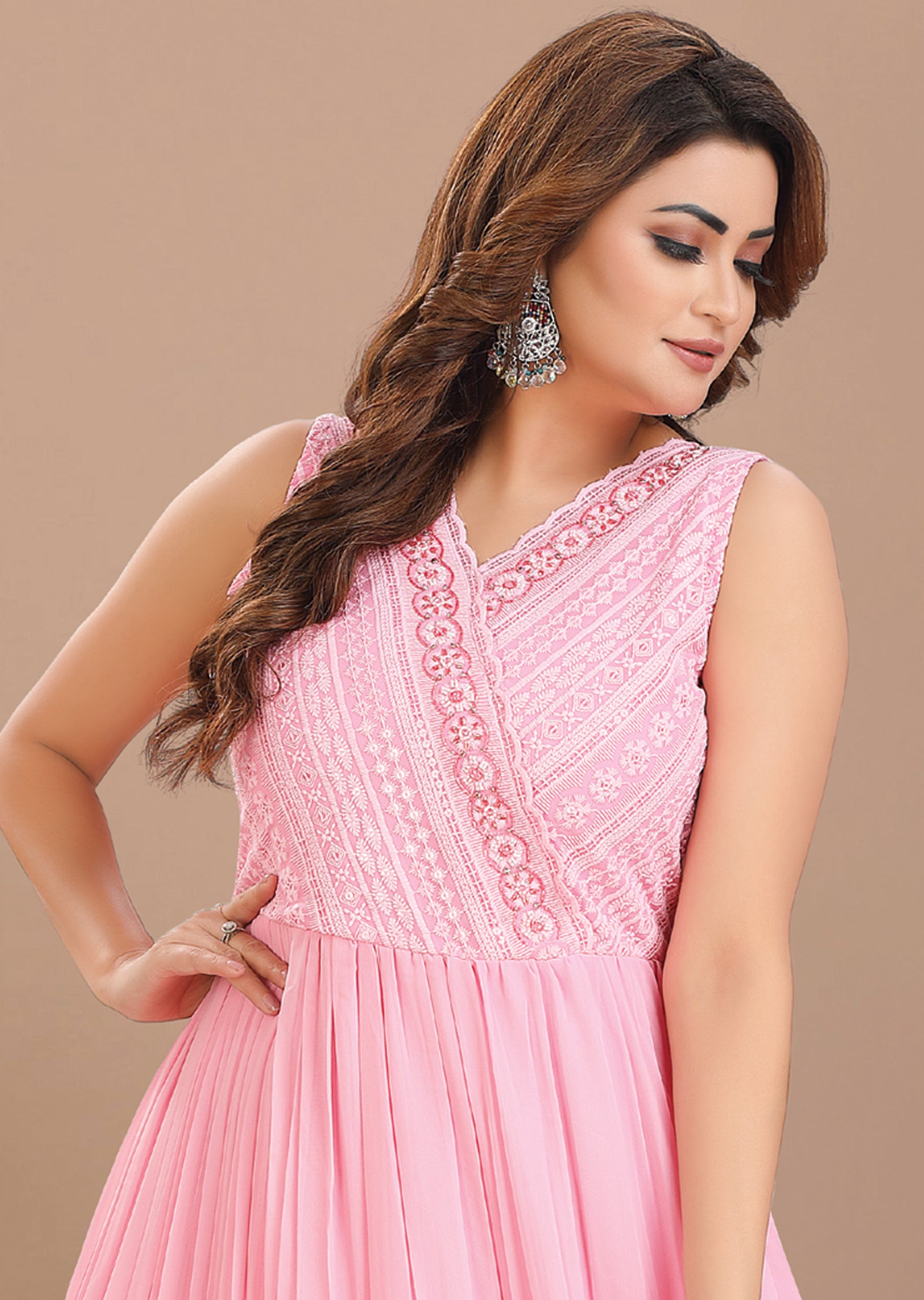 Light Pink Georgette Kurti Full Length