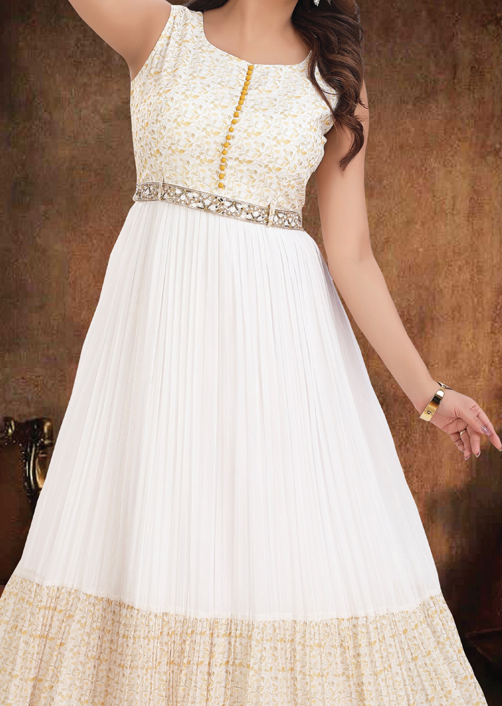 Off White Chiffon Kurti Full Length