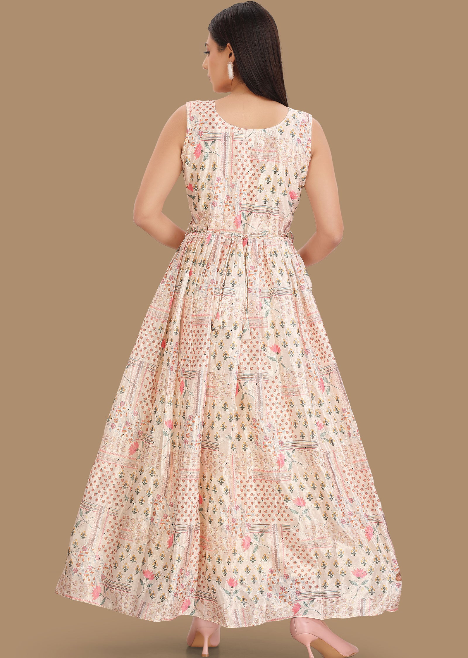 Dusty Peach Chinnon Kurti Full Length