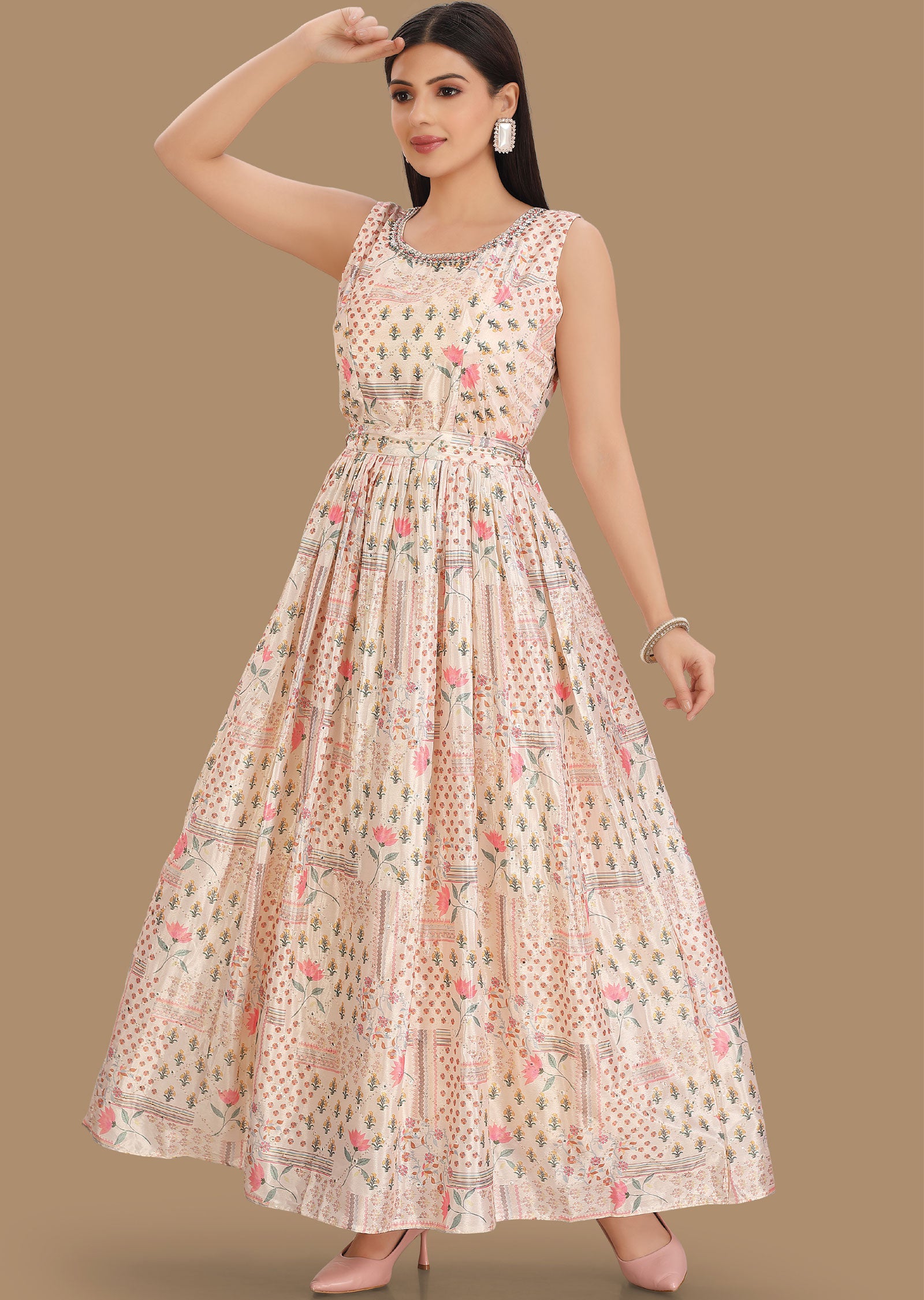 Dusty Peach Chinnon Kurti Full Length