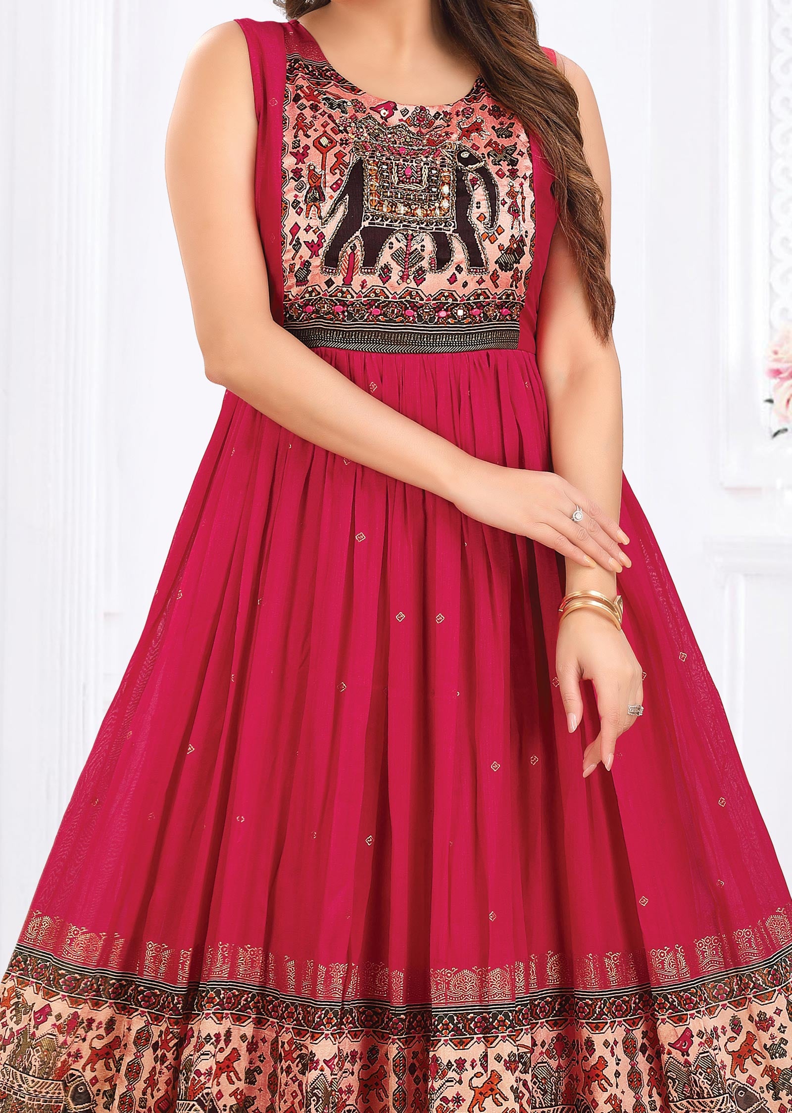 Rani Pink Silk Kurtis Full Length