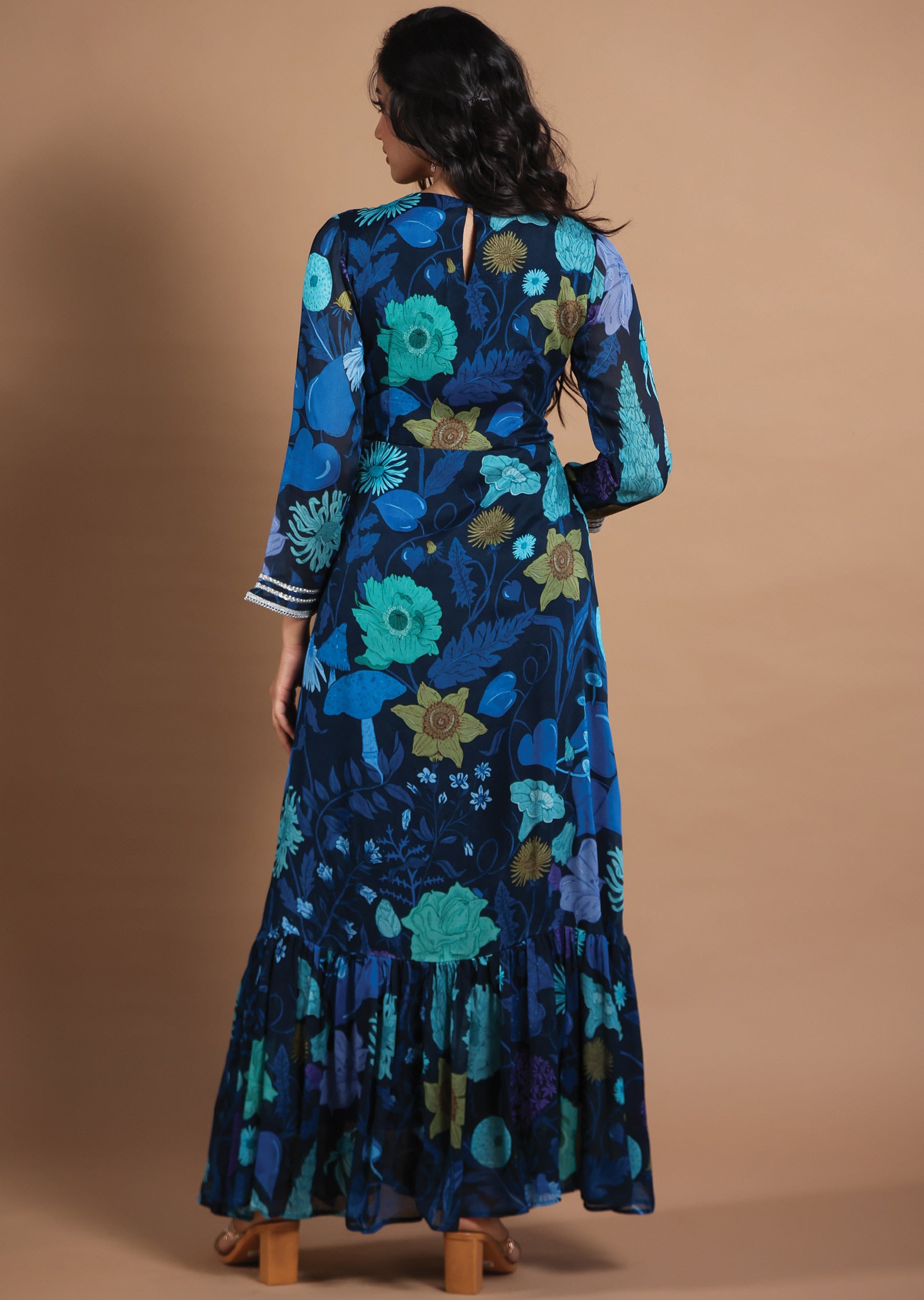 Navy Blue Chinnon Kurtis Full Length