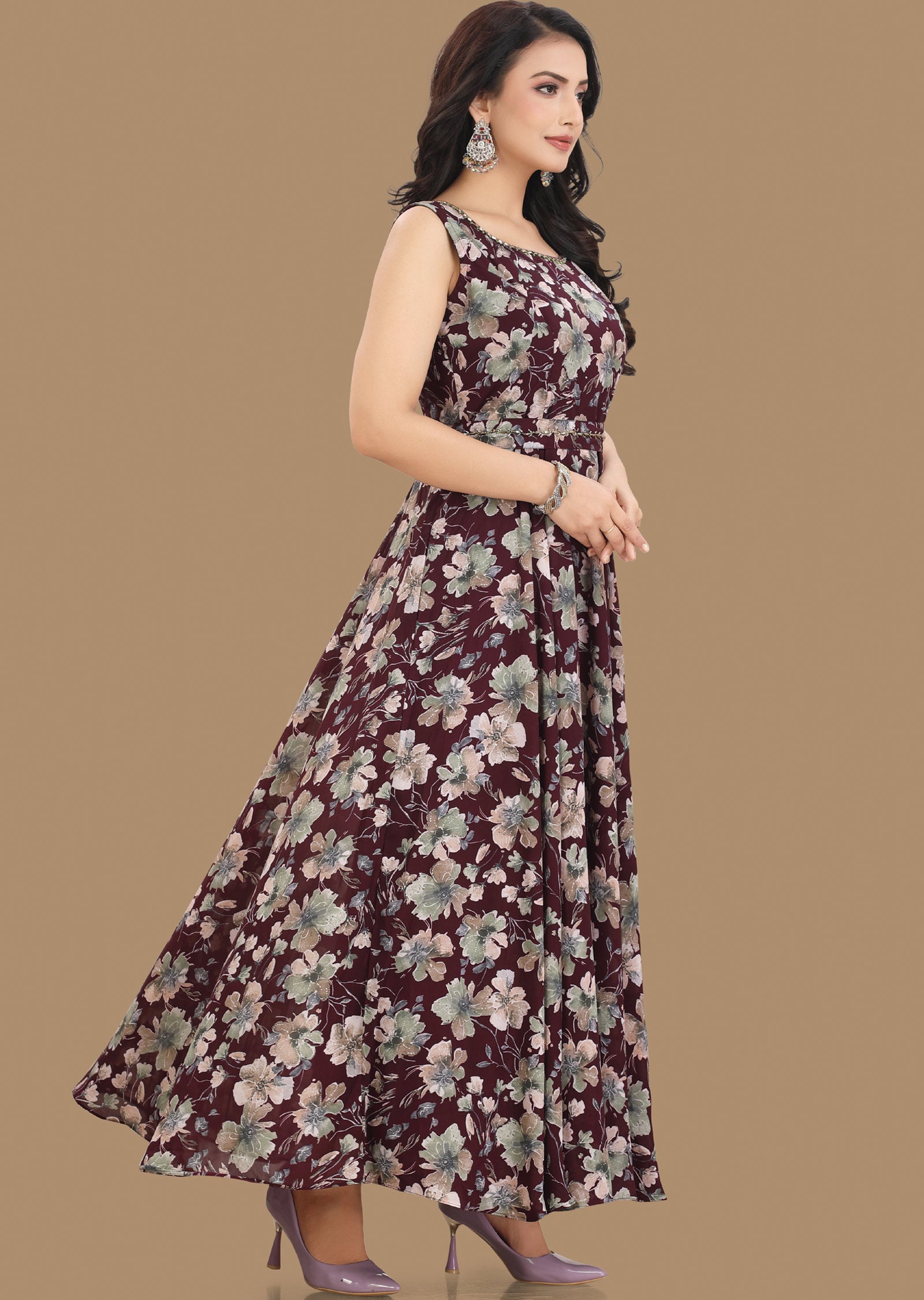 Wine Georgette Kurti Full Length